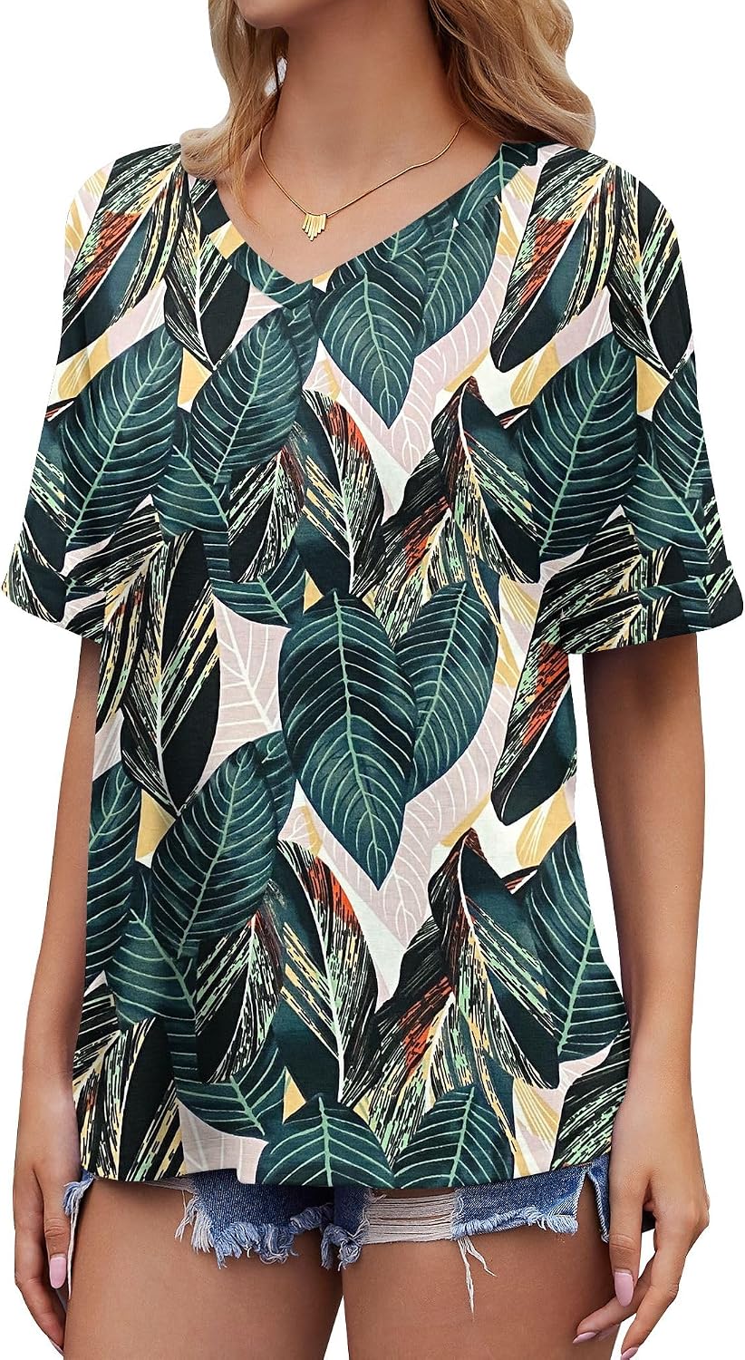Thumbnail 1 de WNEEDU Tee-shirt oversize femme à col V pour l’été, manches courtes