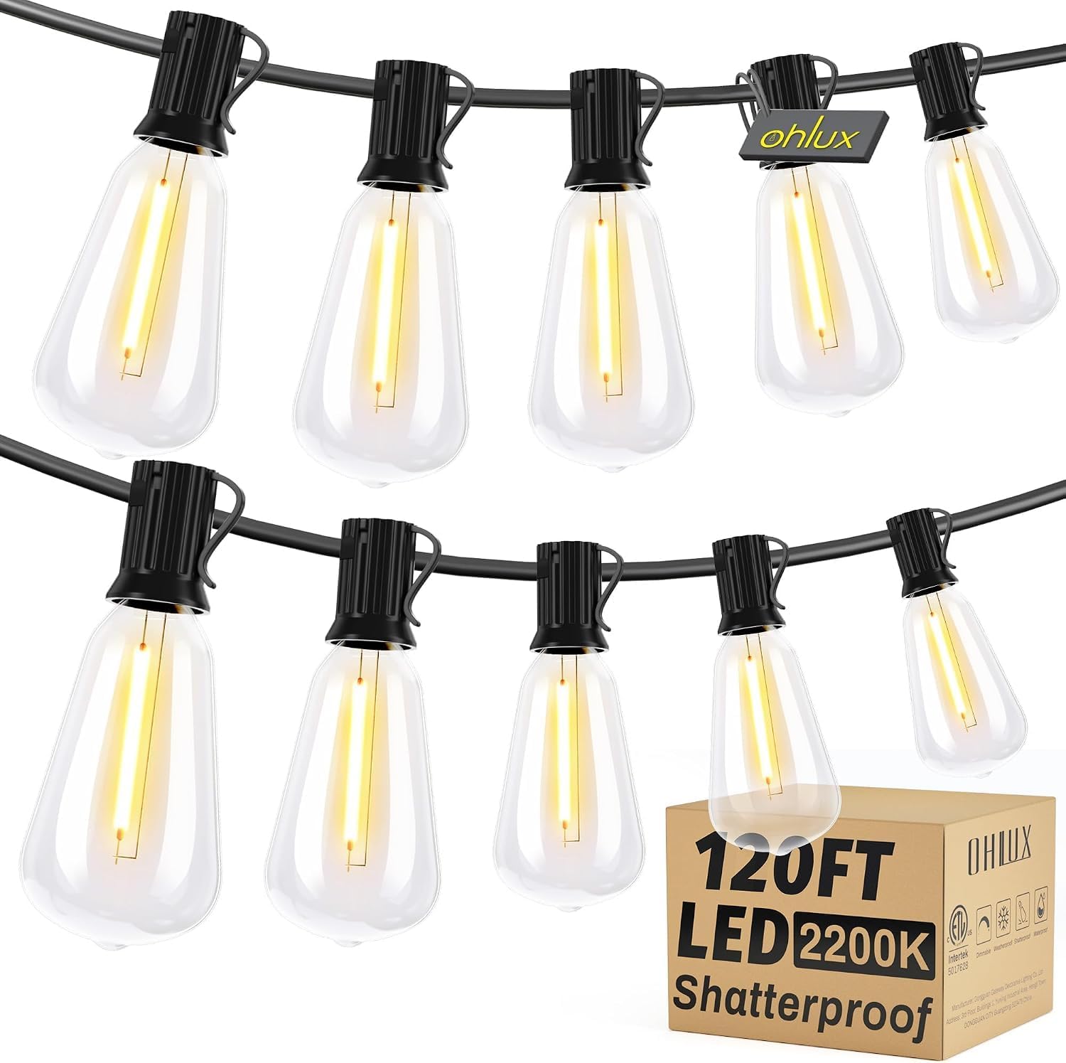 Detalle de OHLUX GLS-20J2P-E17-ST38-60 Outdoor String Lights, 120FT, 2200K Dimmable LEDs