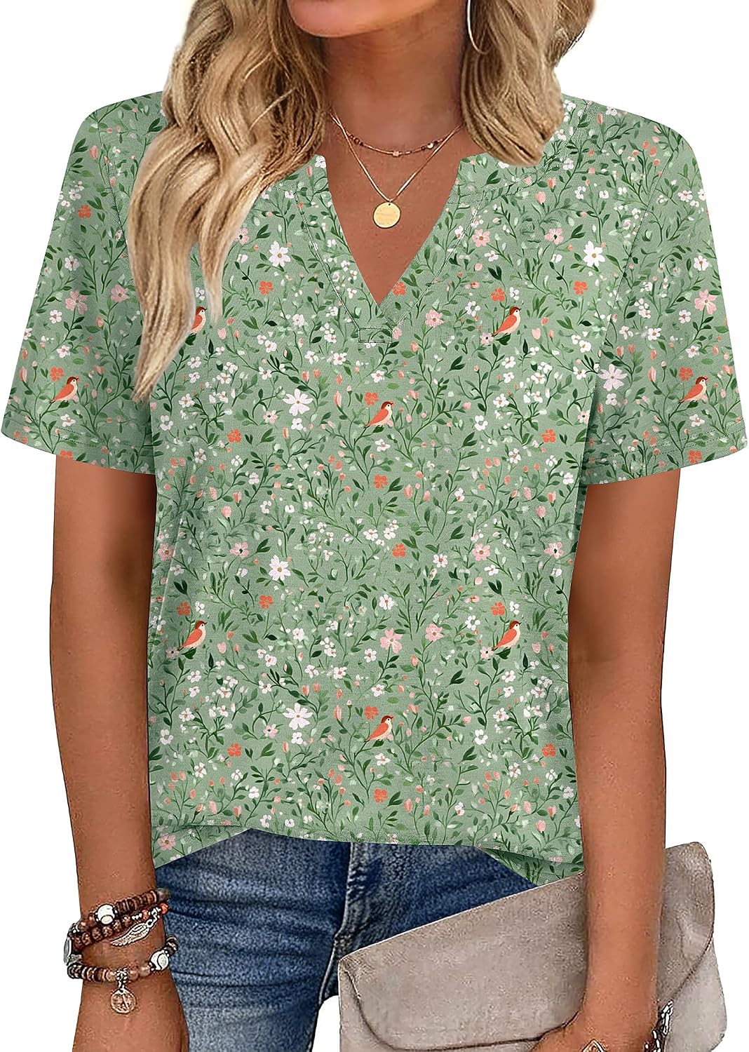 Detalle 2 de Zeagoo Women’s V-Neck Short-Sleeve High-Low Tunic Top