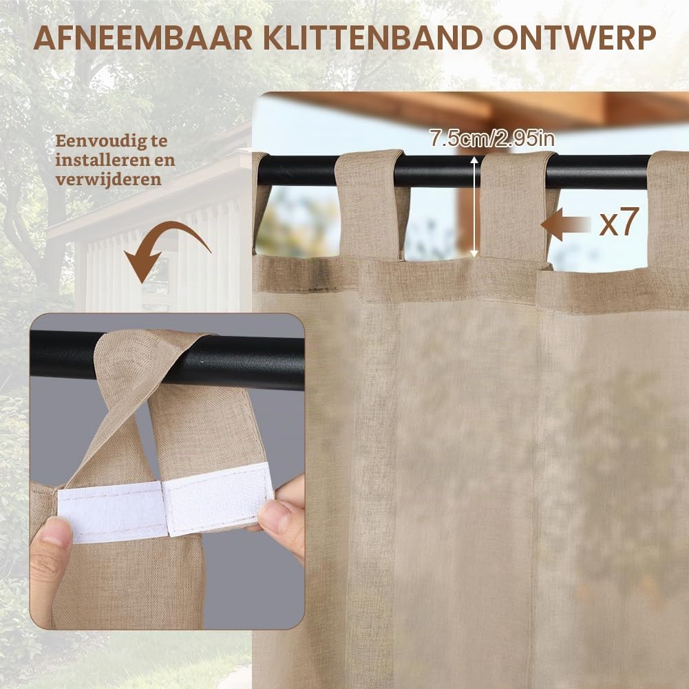 Detalle 1 de AUAUY buitengordijnen, 2 stuks, waterdicht polyester, Linen, 213 × 132 cm