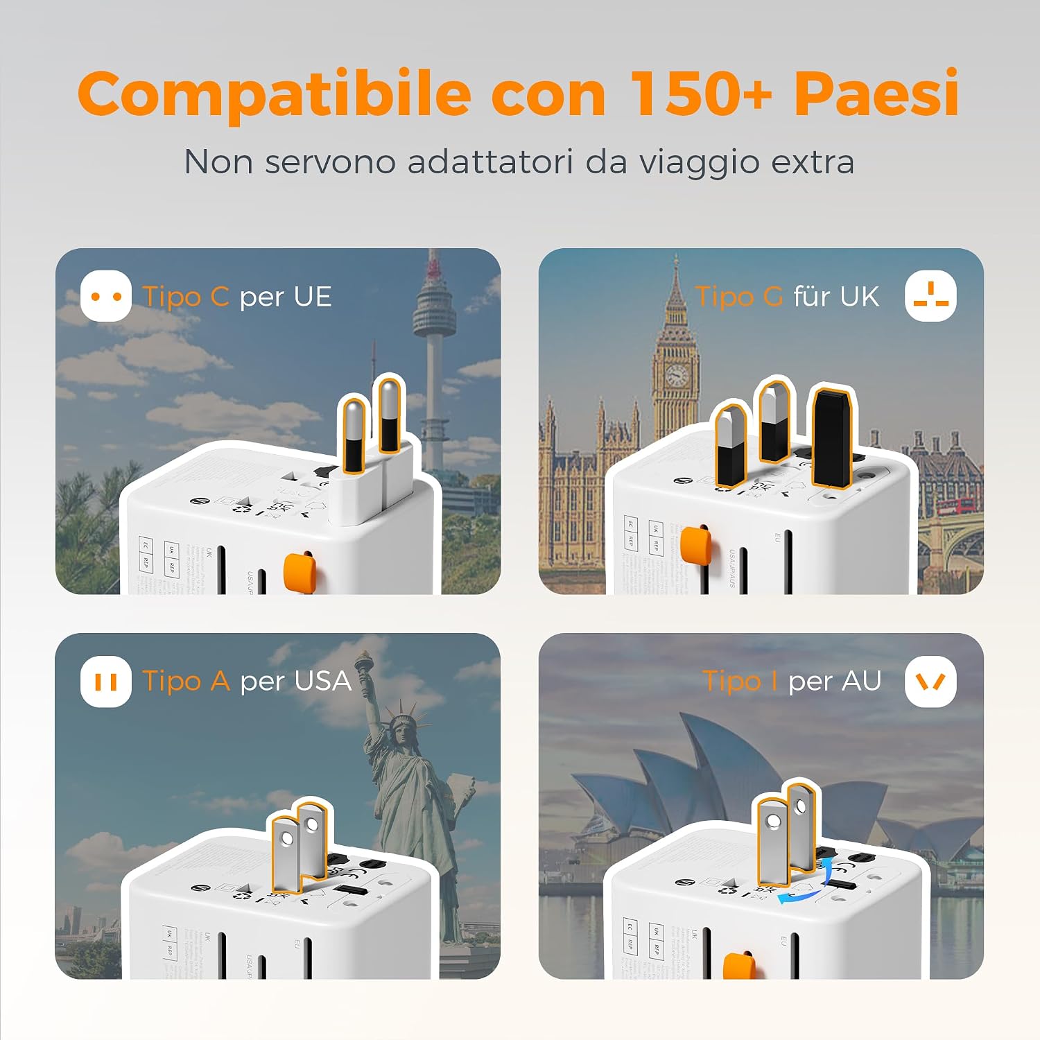 Detalle de TESSAN Adattatore Universale da Viaggio 2500W 🔌
