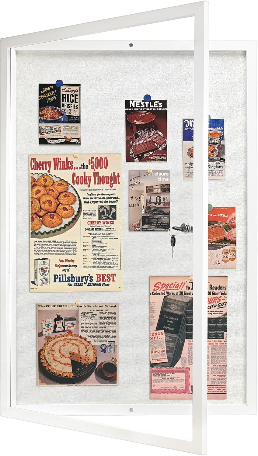 Detalle de Okydoky Enclosed Linen Bulletin Board, 36” x 24”, Lockable PET Door