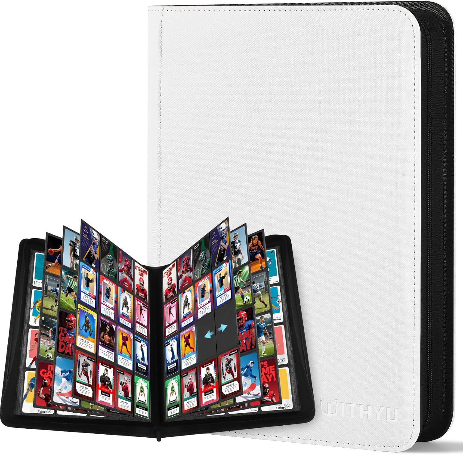 WITHYU Album da collezione per carte da 16 tasche con zip, caricamento laterale e capacità 1.024 carte (bianco)
