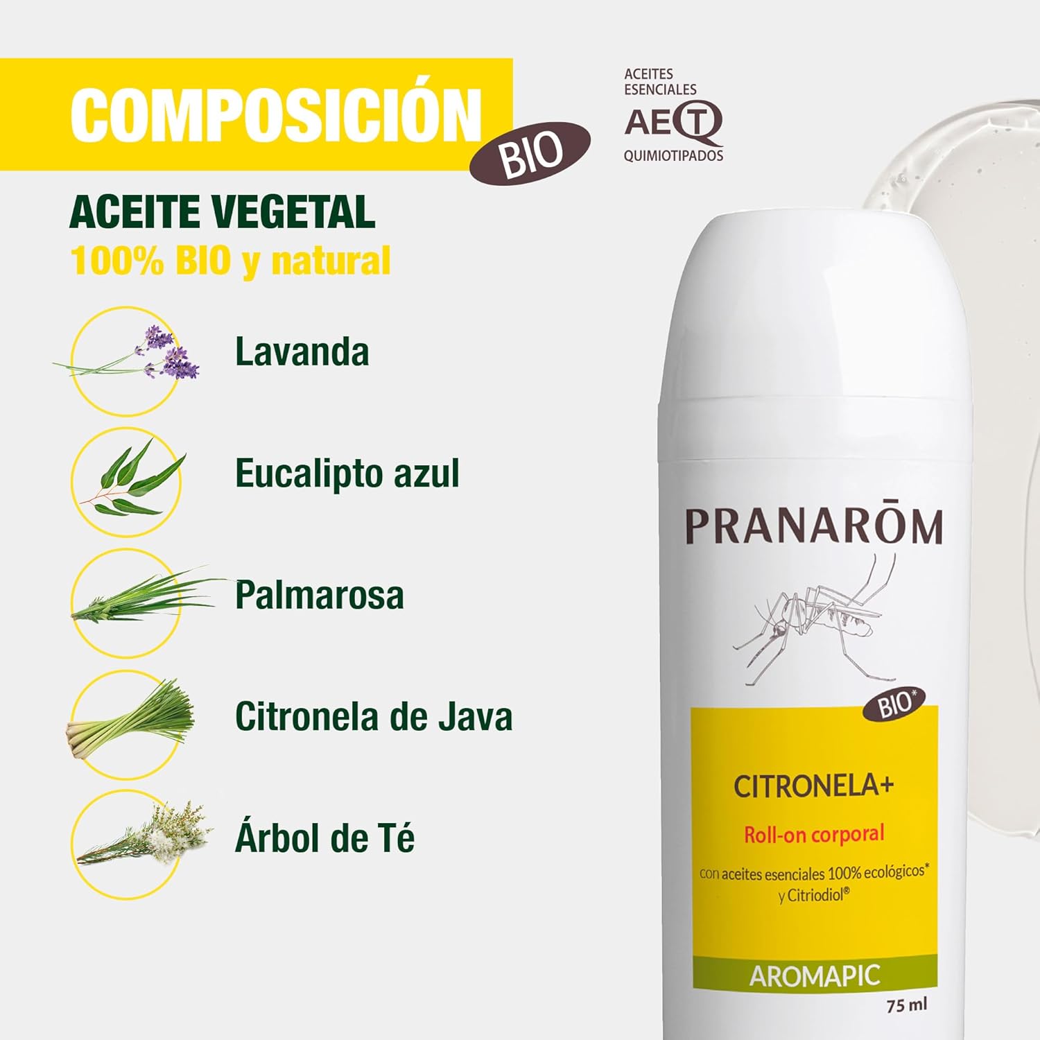 Detalle 1 de PRANAROM Aromapic Roll-On Antimosquitos Citronela+ Bio (75 ml)