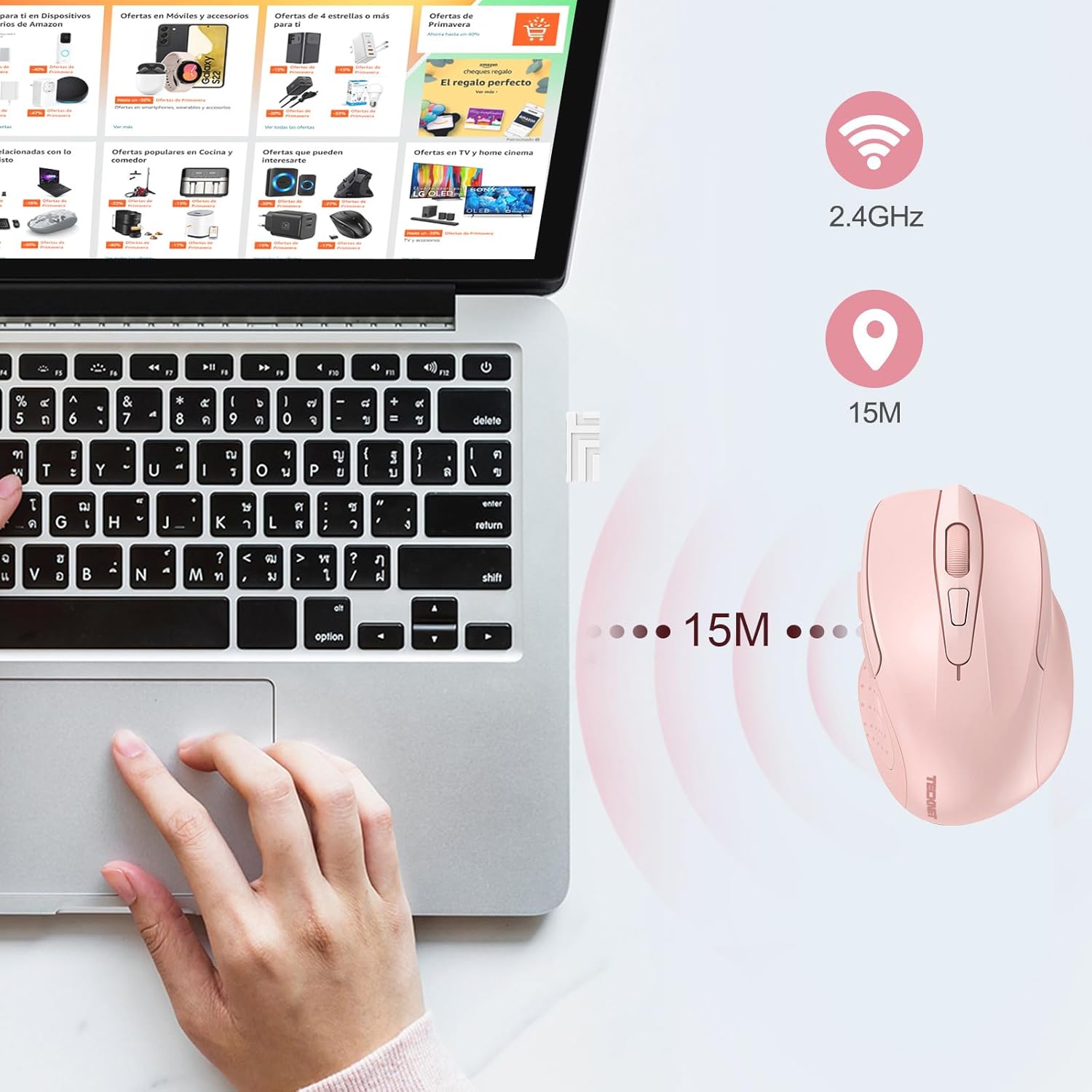 Detalle de TECKNET Kabellose Maus Pro 2.4G – 4000 DPI, 6 Tasten, Nano Empfänger