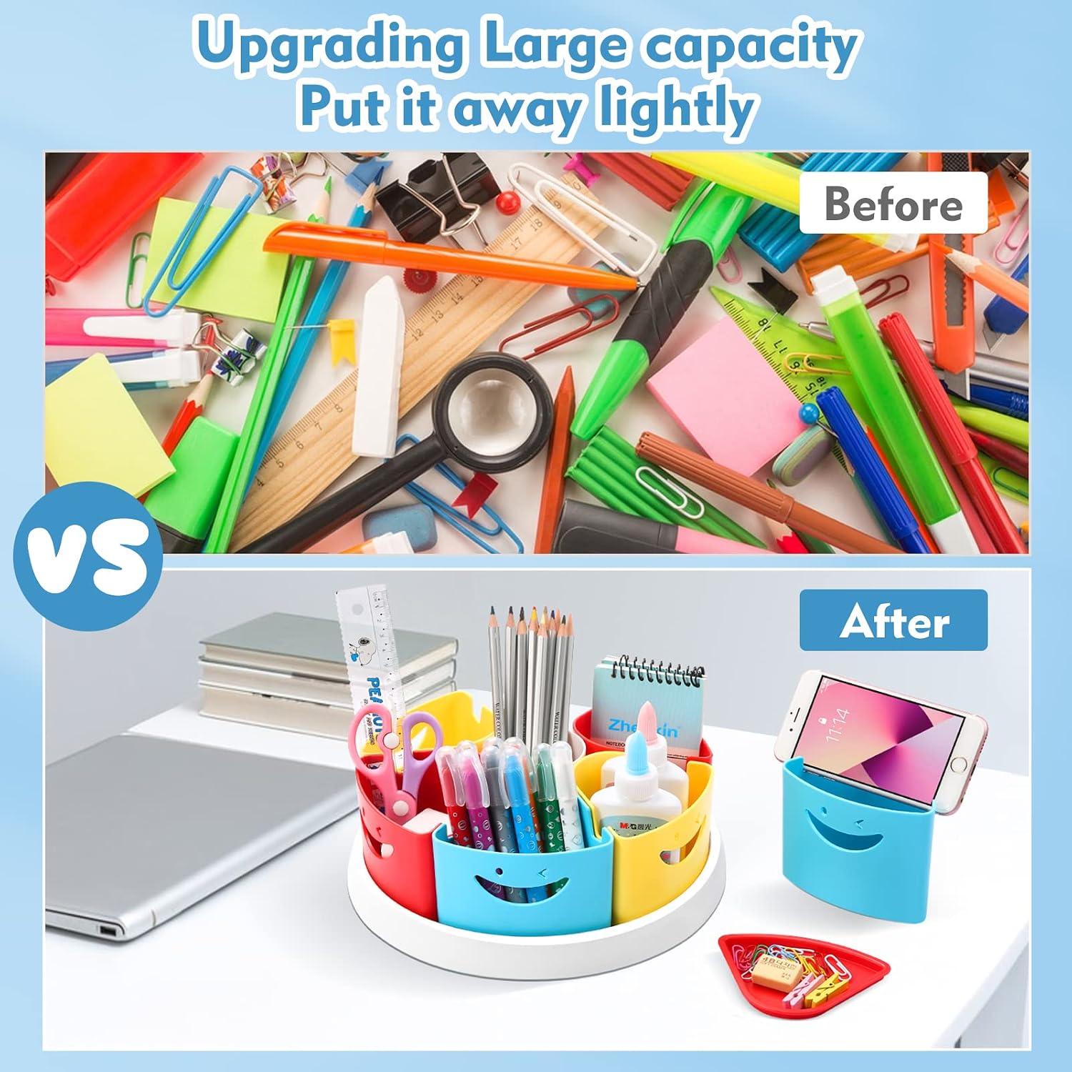 Thumbnail 5 de MeCids Drehteller-Organizer für Büro und Schule – 360° drehbar, 7 abnehmbare Fachteile, Handyhalterung, robustes ABS
