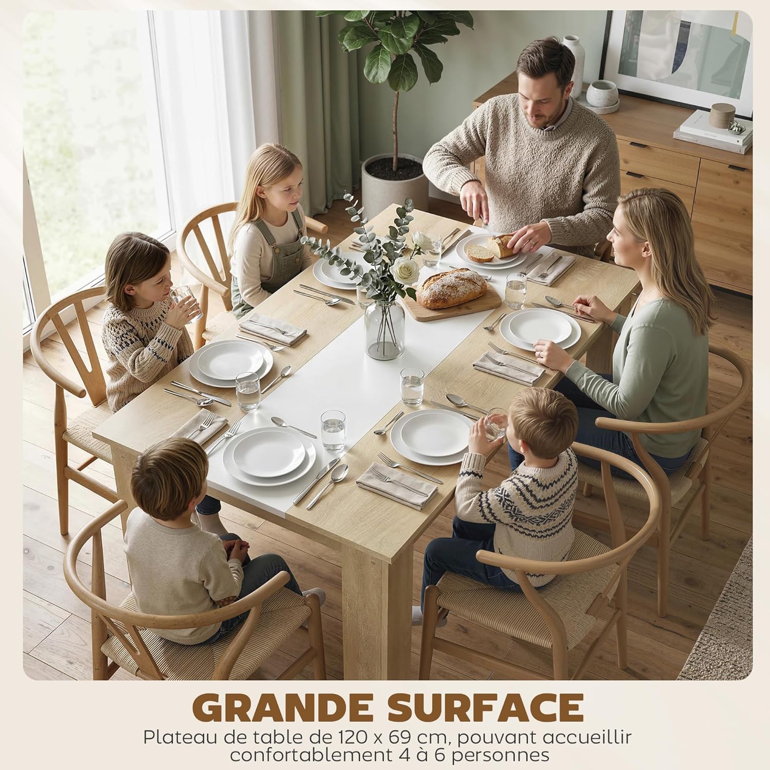 Thumbnail 4 de HOMCOM Table à manger rectangulaire 120 x 69 x 75 cm (chêne et blanc) pour 4 à 6 personnes