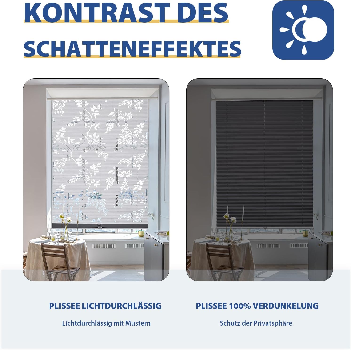 Thumbnail 1 de Sekey Plissee Doppelplissee Day+Night (ohne Bohren) 80x120 cm – Druck & Grau mit Klemmfix