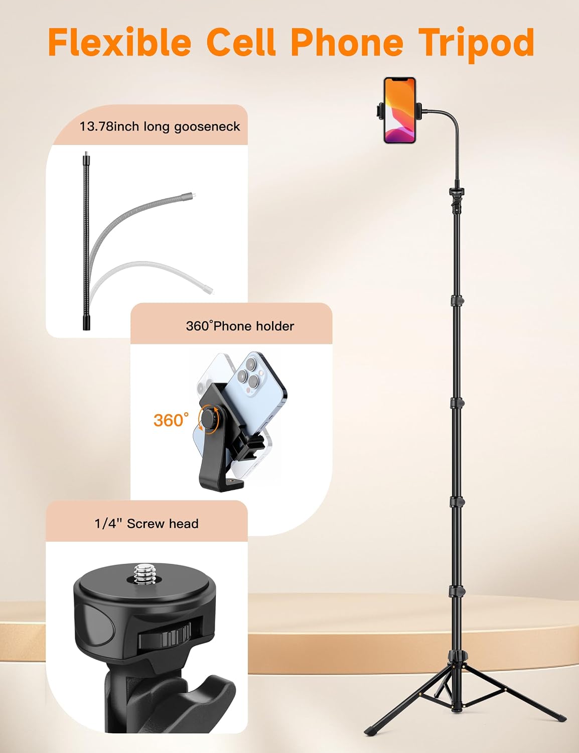 Thumbnail 6 de Victiv P18-86 Phone Tripod, 86-Inch with Flexible Gooseneck & Remote