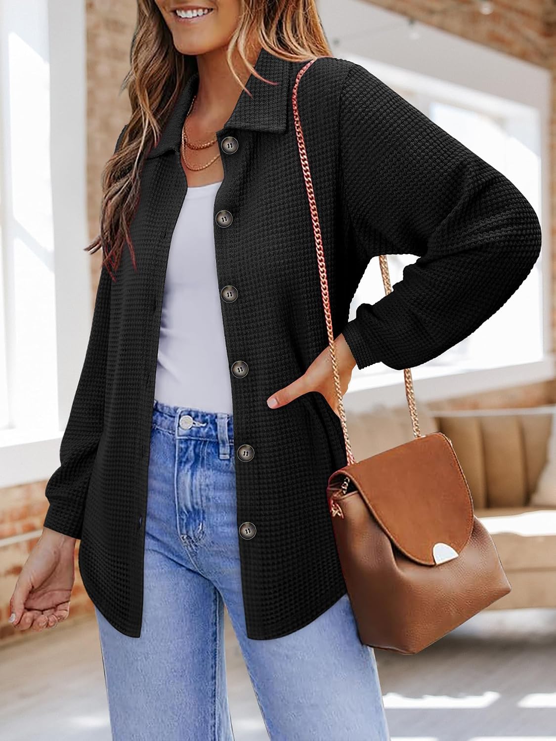 Detalle 2 de BETTE BOUTIK Women's Waffle Knit Top