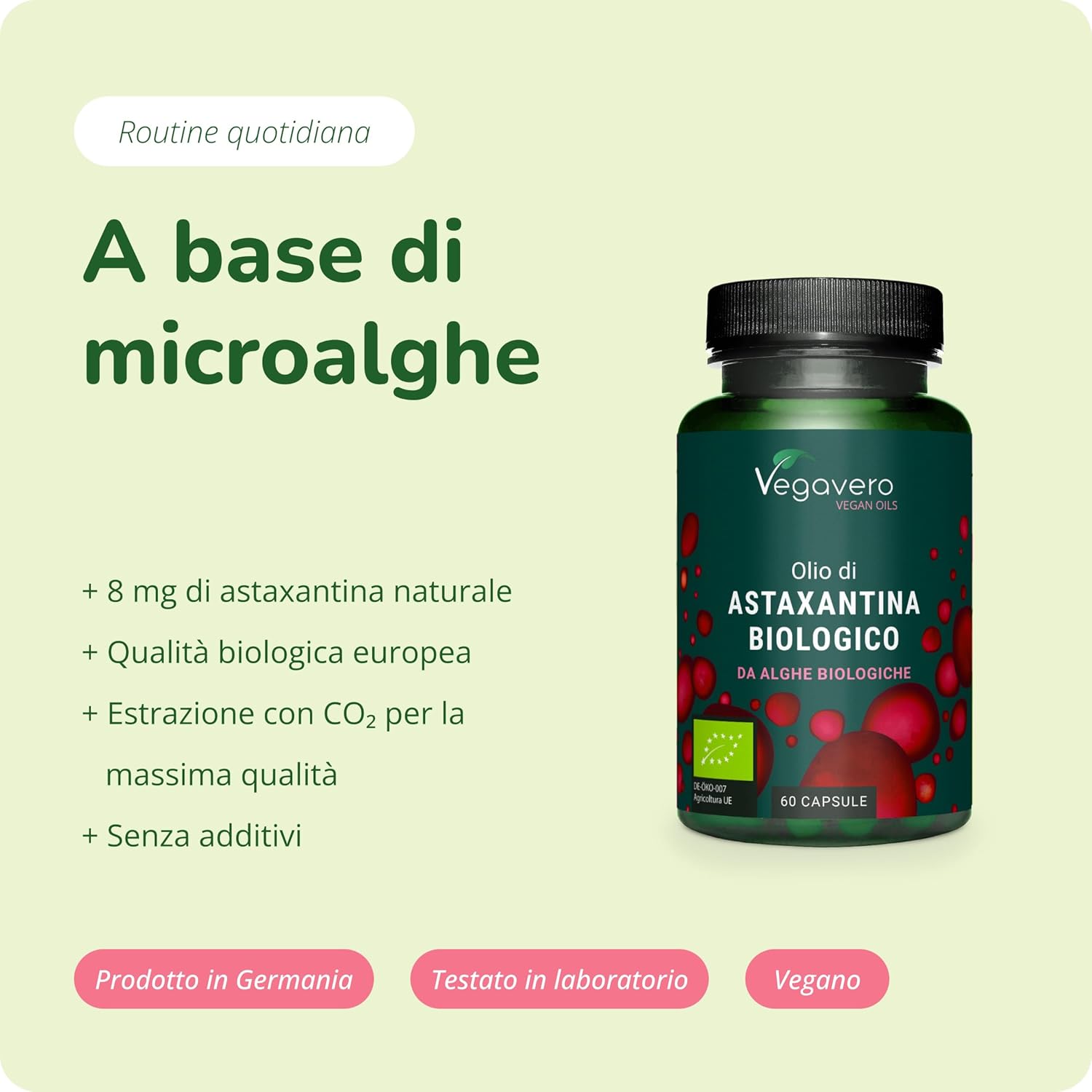 Thumbnail 1 de Vegavero Astaxantina biologica (8 mg) da Haematococcus pluvialis, vegan
