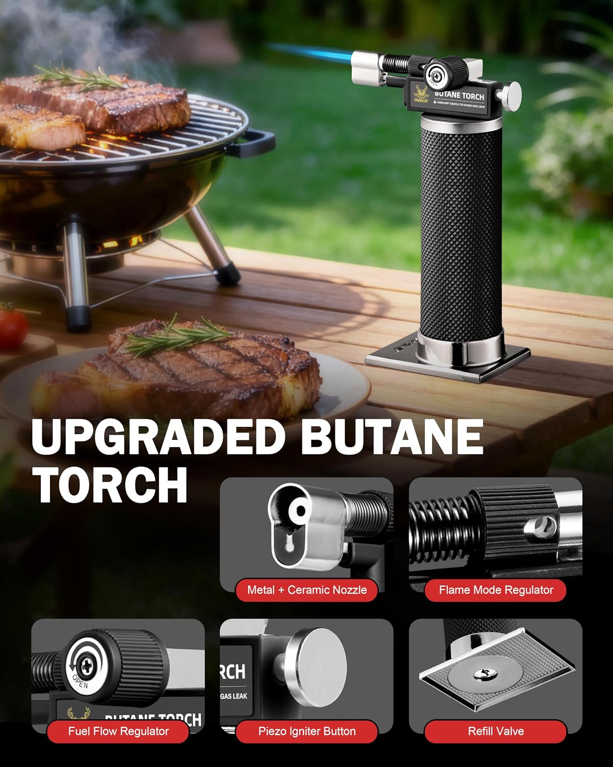 Detalle 2 de RAVS butane torch RBT018 Dual-Flame Butane Torch Lighter, Metal, Adjustable