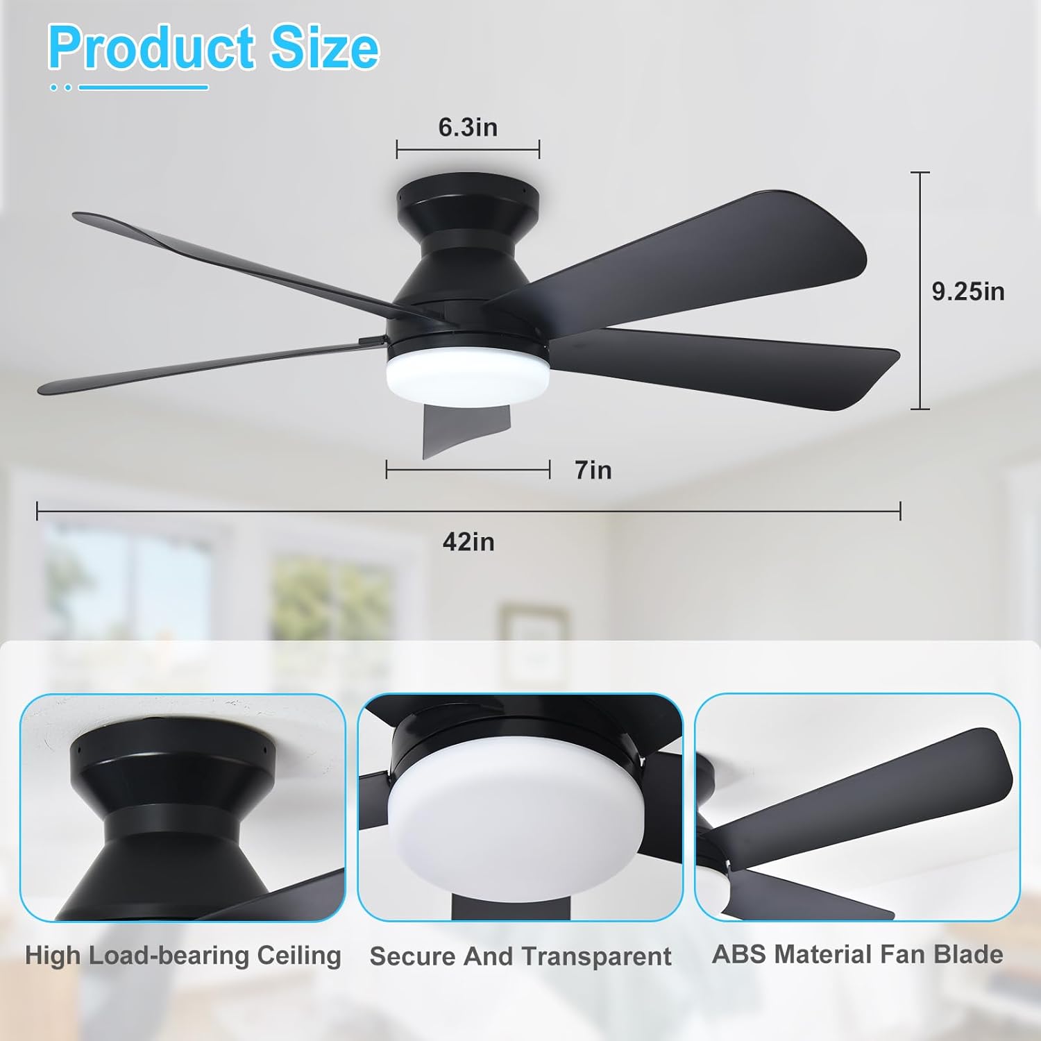 Detalle 2 de Depuley 42-Inch Black Ceiling Fan Light