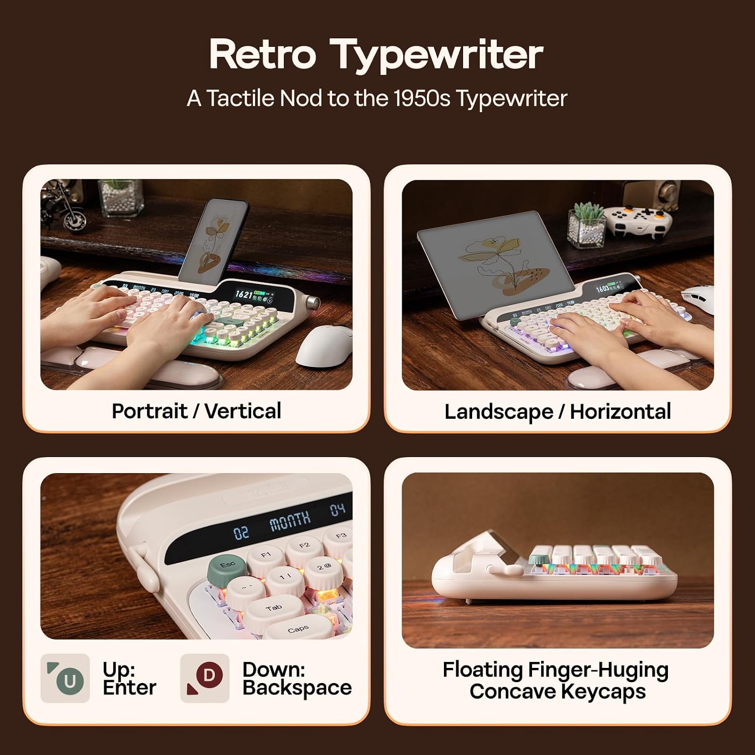 Thumbnail 3 de EPOMAKER Glyph Wireless Typewriter Retro Mechanical Keyboard (75% hot-swap) with Screen, Knob, Lever, and Round PBT Keycaps