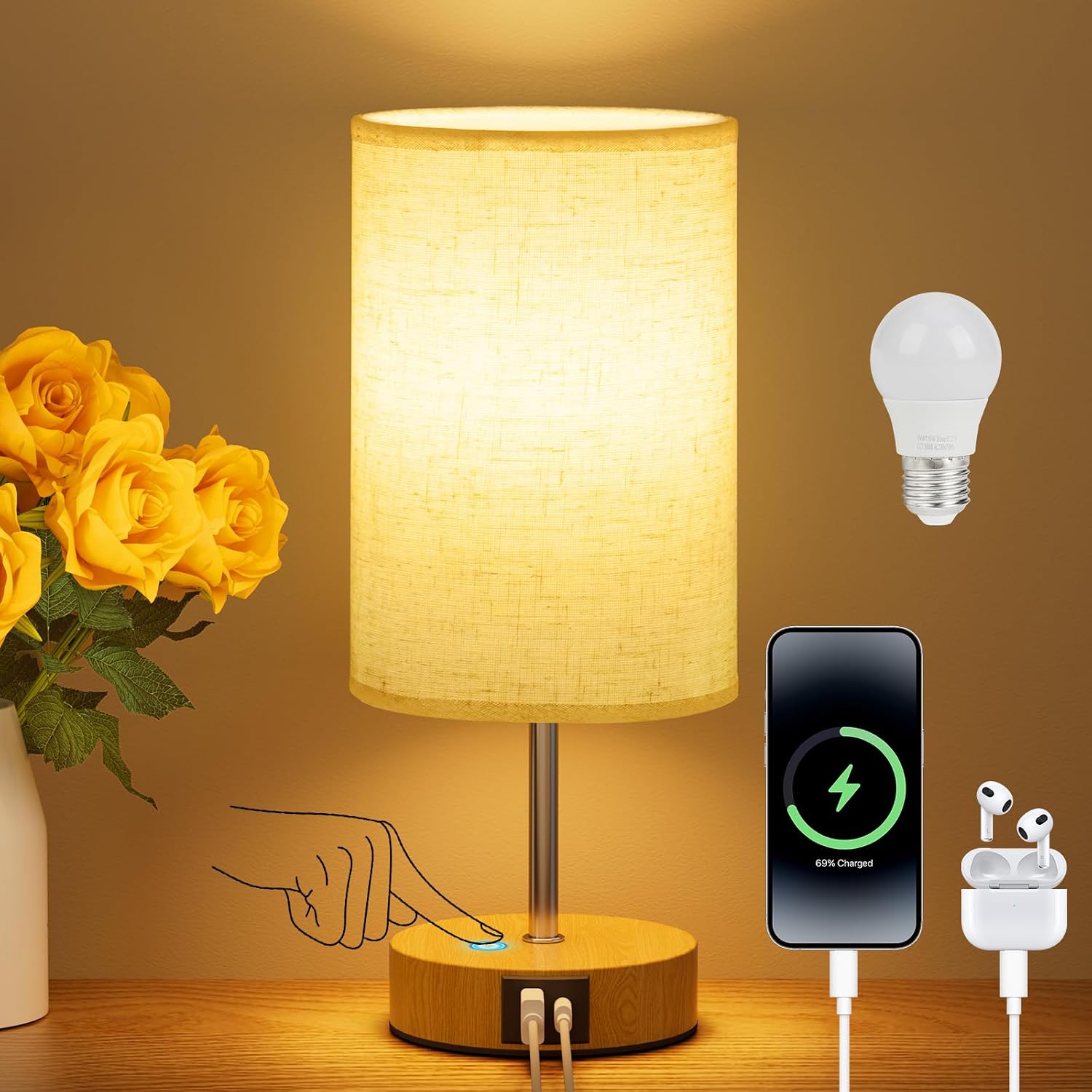 Detalle de Suright Bedside Lamps 11.4in touch lamp
