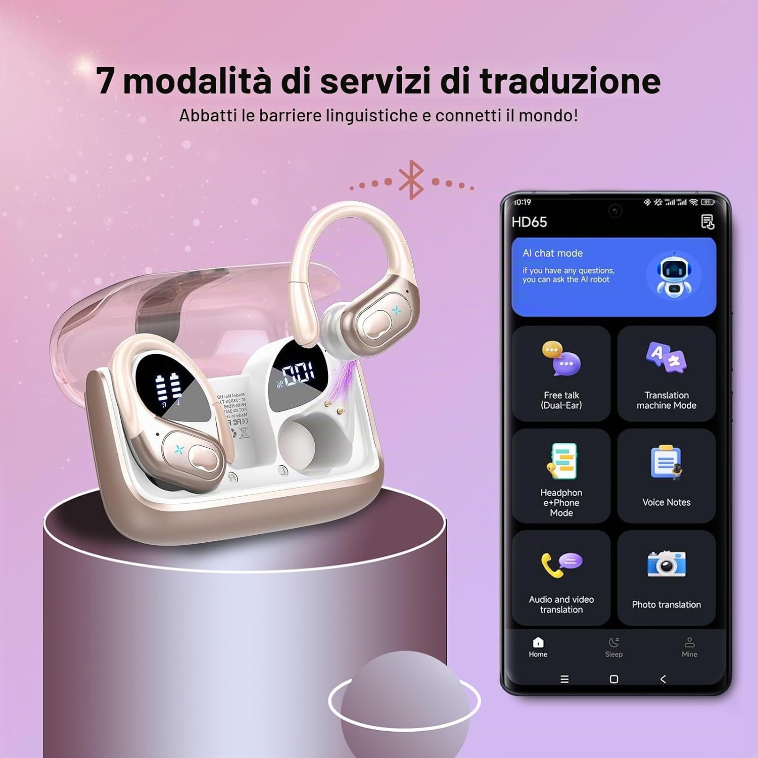 Thumbnail 1 de AI Cuffie Traduzione 3 in 1 Bluetooth 5.4: auricolari traduttori con 164 lingue (rosa dorato)