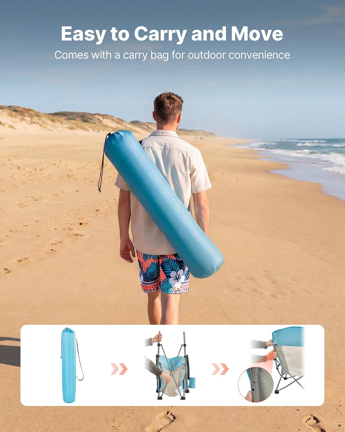 Thumbnail 6 de VEVOR Folding Beach Chair: High Back, Heavy-Duty 330 lbs, 2-Pack (Light Blue)