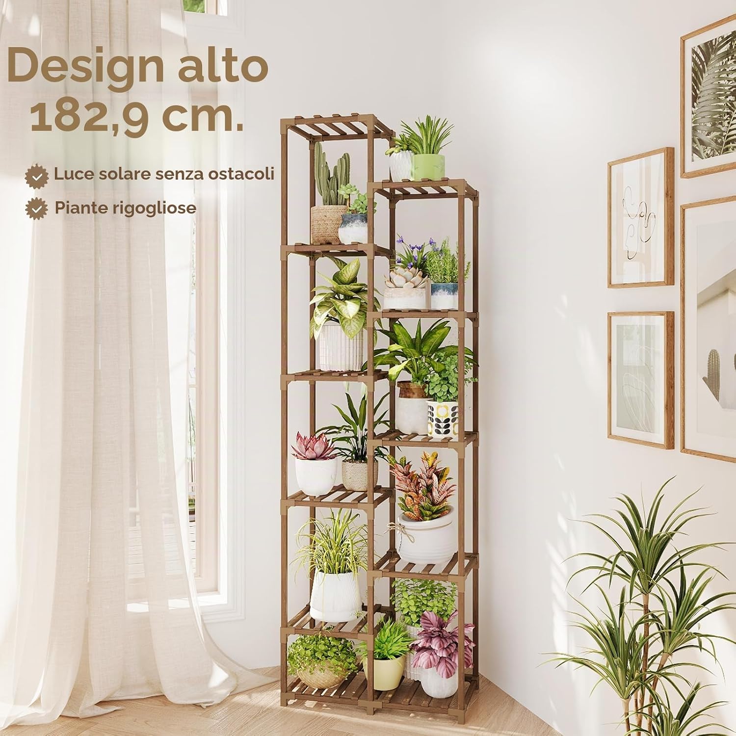 Detalle de Bamworld Porta Piante da Esterno Scaffale Alto 182,4 cm – Vaso e Arredo Giardino in Legno Carbonizzato