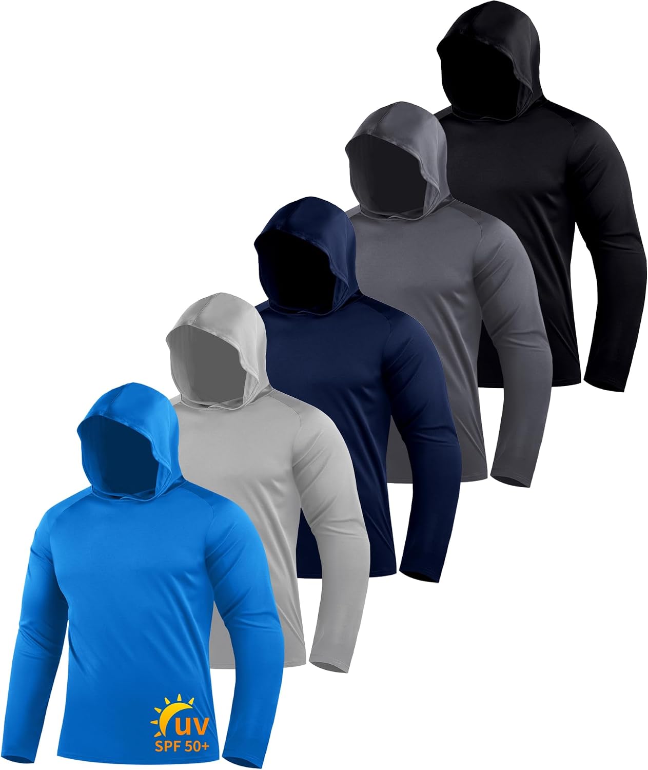 Detalle de ZITY 5 Pack Men's Sun Protection Long Sleeve Hooded Shirts UPF 50+ for Outdoor Activity
