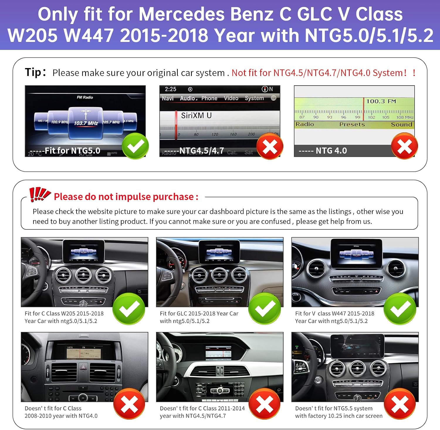 Detalle 2 de Road Top Autoradio da 10,25 pollici con CarPlay senza fili e Android Auto per Mercedes NTG5.0/5.1/5.2 (W205/W447, 2016-2018)