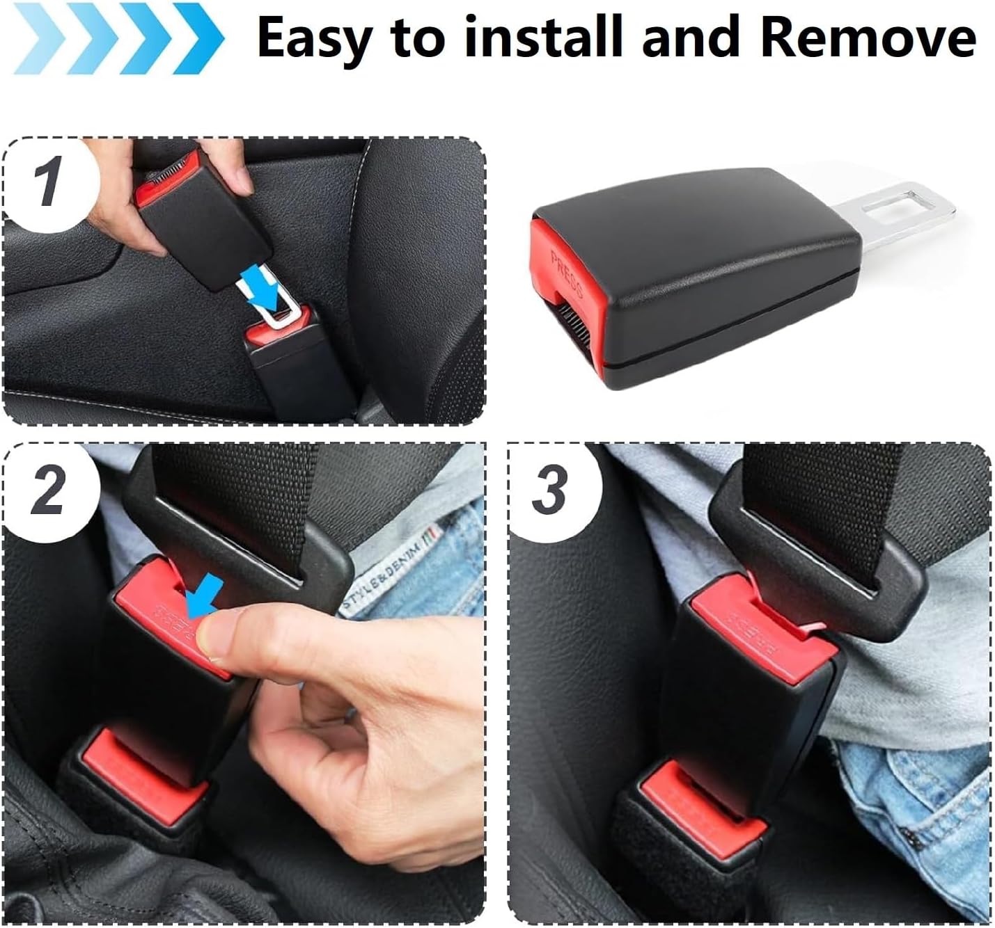 Detalle de 2 Pack Car Seat Belt Buckle Holder and Clips – Universal, Durable Plastic & Stainless Steel