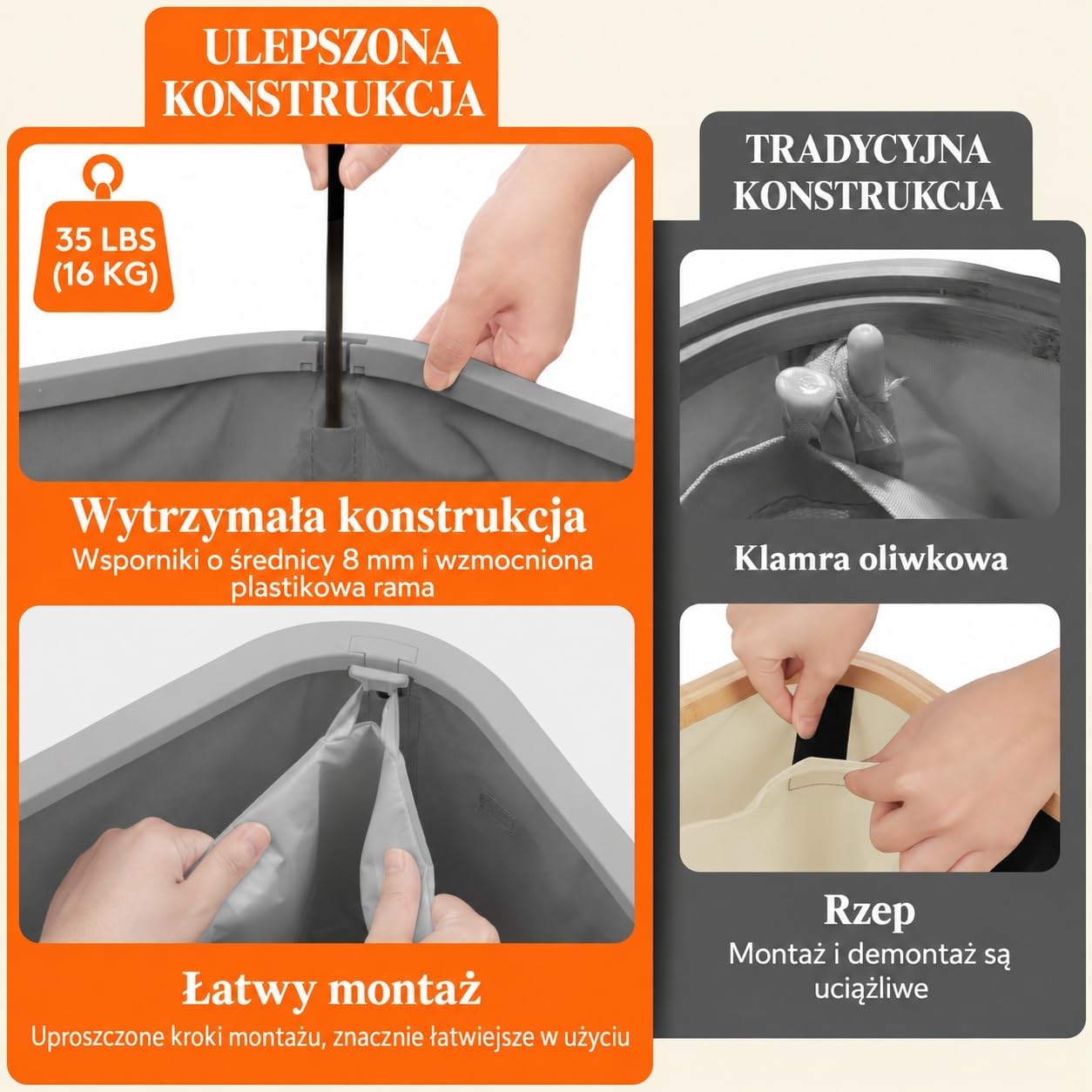 Detalle 1 de Lifewit 24599 – kosz na pranie 105 l z pokrywą i kółkami, jasnoszary