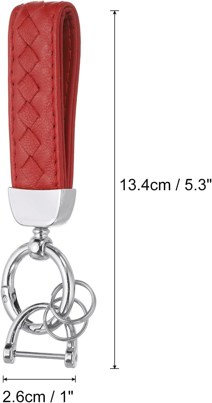 Thumbnail 1 de PATIKIL genuine leather car keychain with D-ring, red strap and rotatable key fob holder