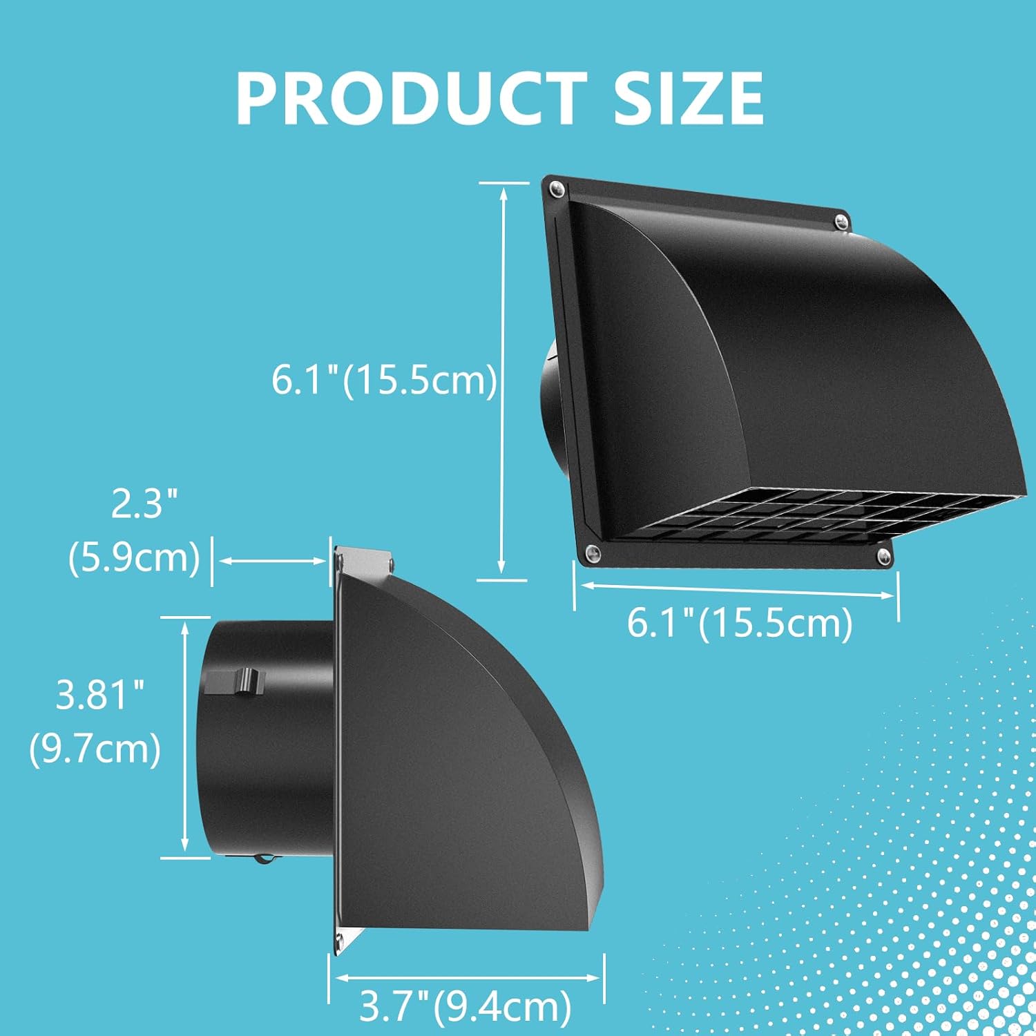 Thumbnail 4 de HG Power PM800 4-Inch Dryer Vent Cover, Black Metal with Removable Screen