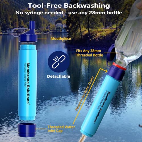 Detalle de Membrane Solutions Personal Water Filter Straw S1 (Blue, 4 Pack) — Portable 5-Stage Filtration for Safe Hydration Anywhere