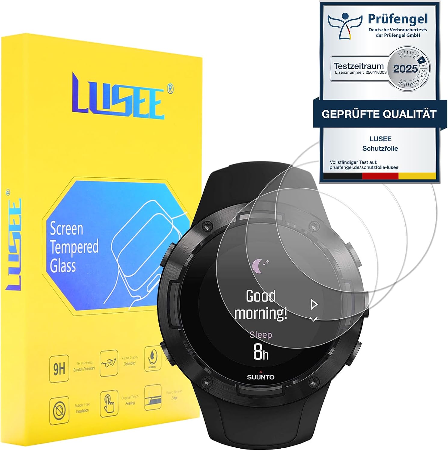 Detalle de Lusee 3 Pack 34mm Round Tempered Glass Screen Protector for Flat Smartwatches