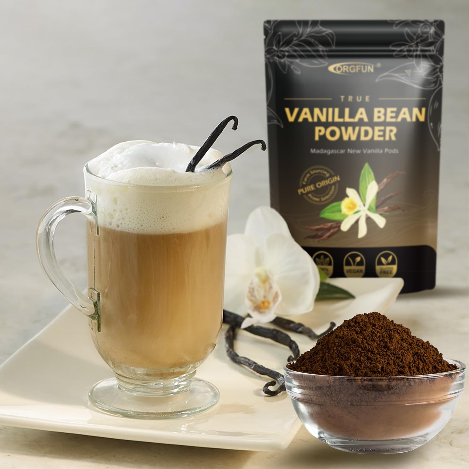 Detalle de ORGFUN Madagascar Vanilla Bean Powder, Pure Ground Vanilla, 3.53 oz