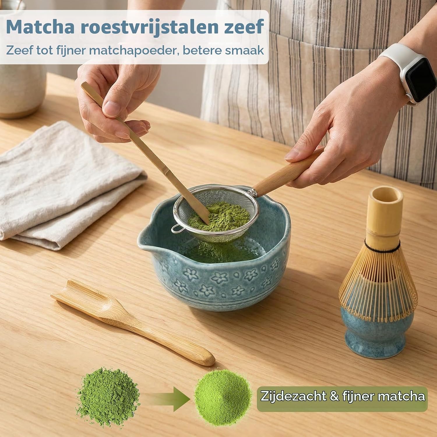Detalle 2 de VONATES Matcha whisk set matchaset met kersenbloesemkom en bamboeaccessoires
