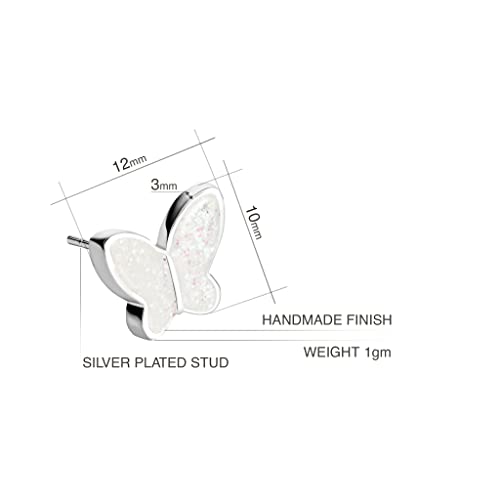 Detalle de Pendientes Aretes Lujo Pequeño de Dragon Porter – Mariposa Brillo Blanco Plata (Estilo 33)