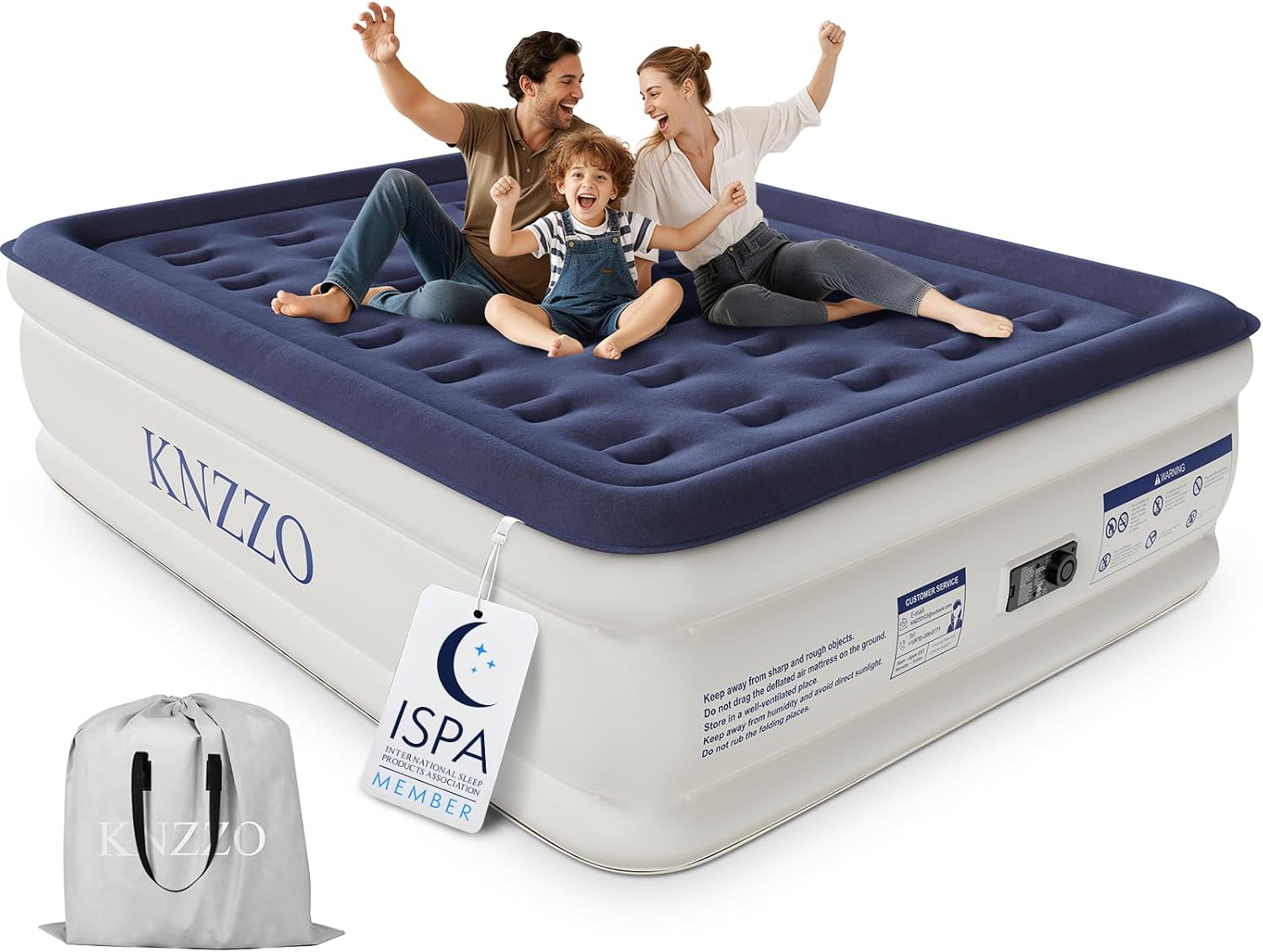 Detalle de KNZZO Queen Air Mattress with Built-in Pump and Plush Flocked Top