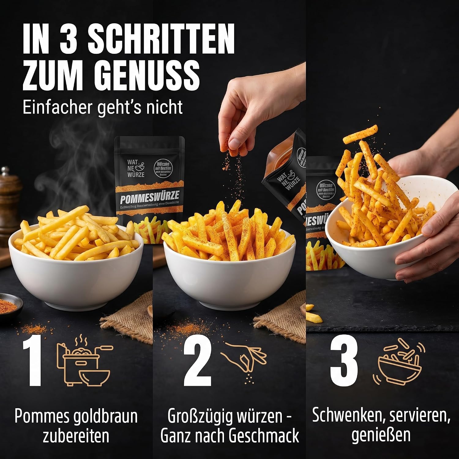 Detalle de WAT NE WÜRZE Pommes frites Gewürz Salz 400 g – Pommesgewürzsalz wie beim Imbiss