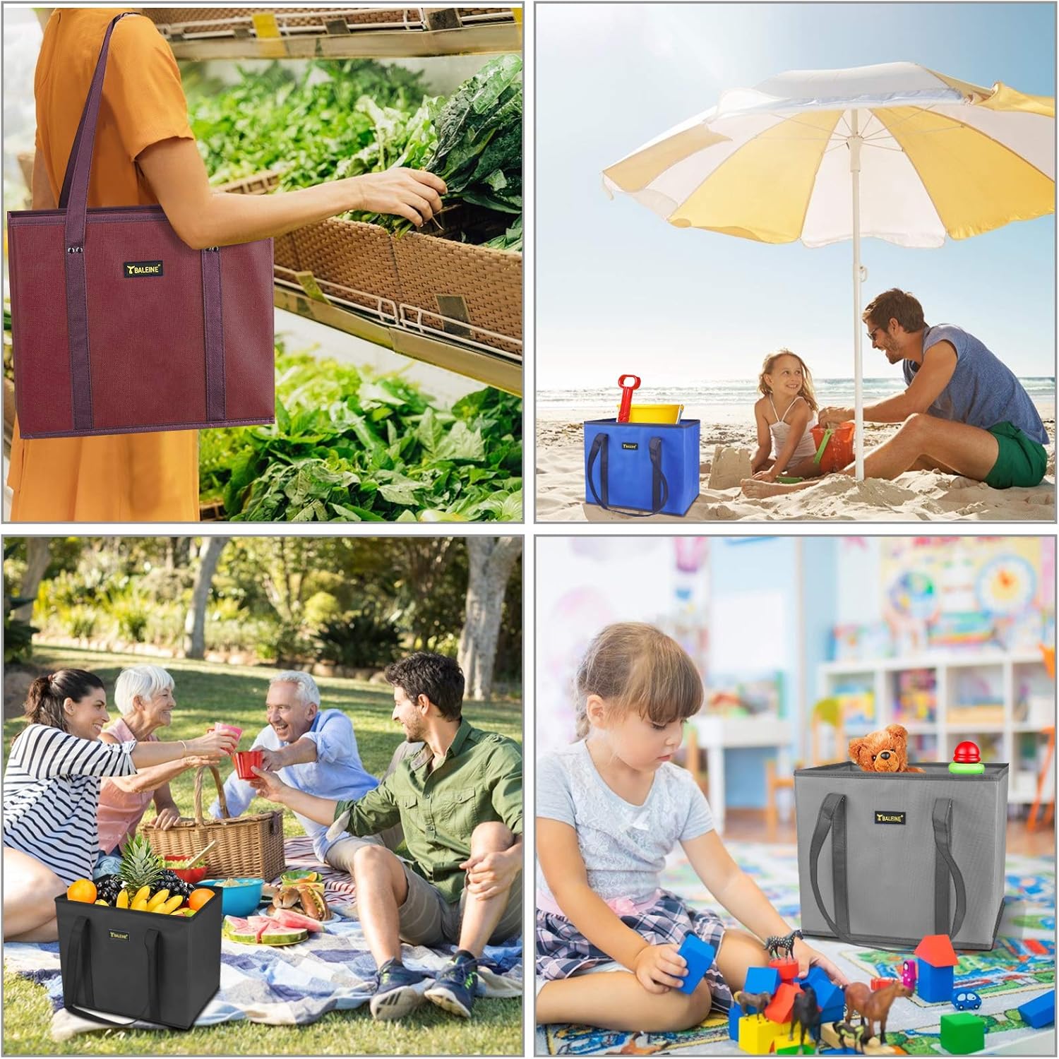 Thumbnail 2 de BALEINE 3Pk Reusable Grocery Bags: Foldable, Reinforced, and Ready for Stress-Free Shopping