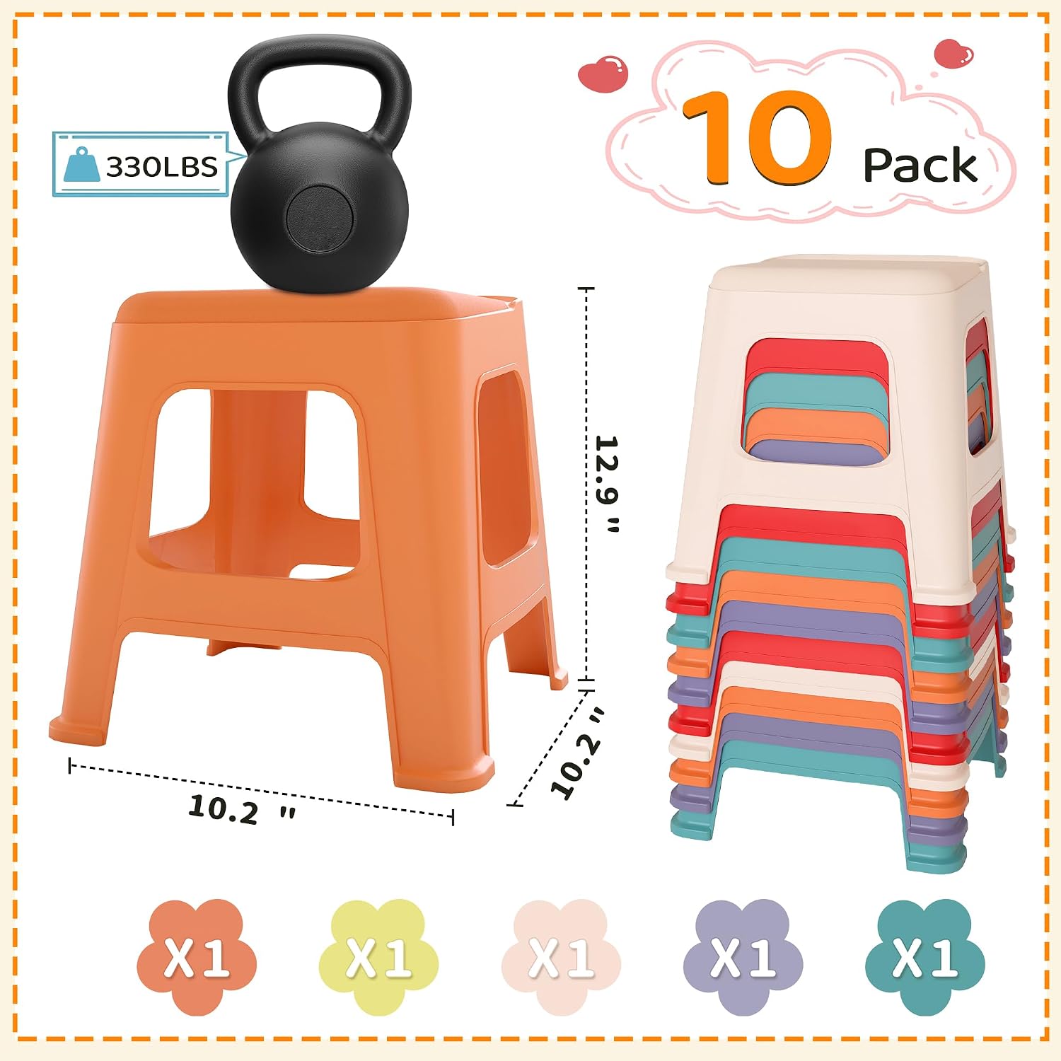 Detalle de Pipleo Stackable Classroom Stools, 12.9-Inch Height