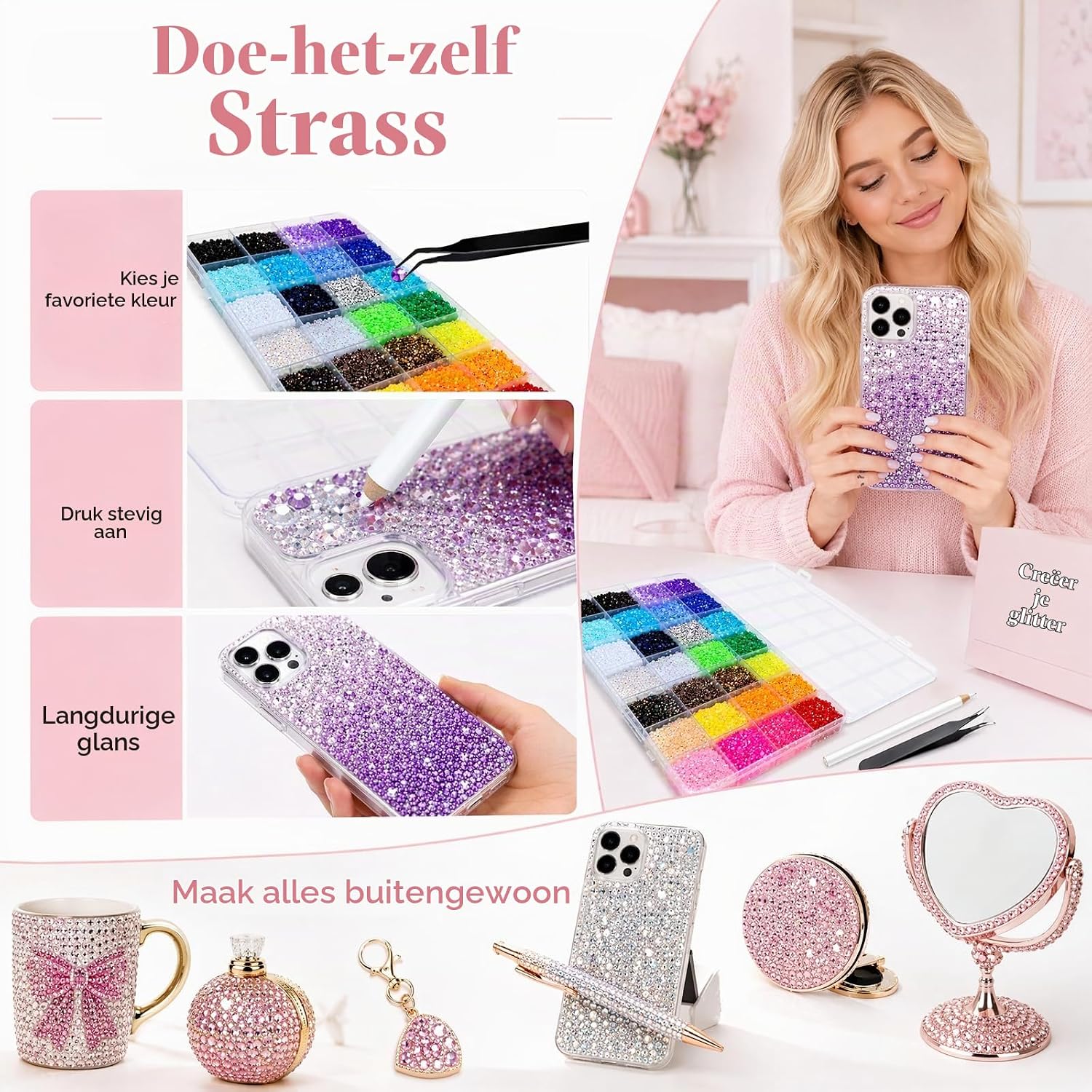 Detalle 1 de SINAYREK Bedazzler-kit met 30.000 strass-steentjes van 3 mm, 28 kleuren