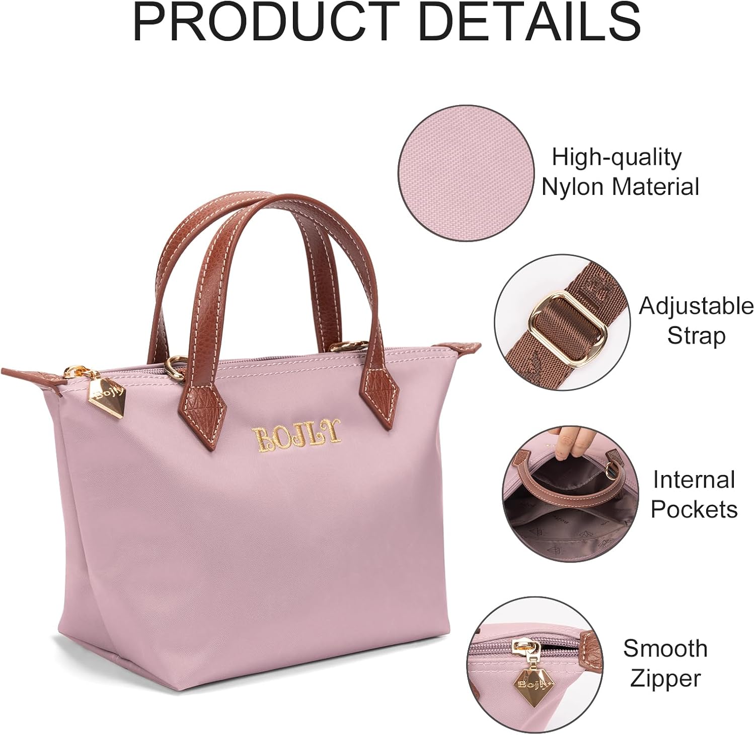 Detalle de BOJLY Sac Bandoulière Femme en Nylon Résistant – Tendance, Léger et Polyvalent