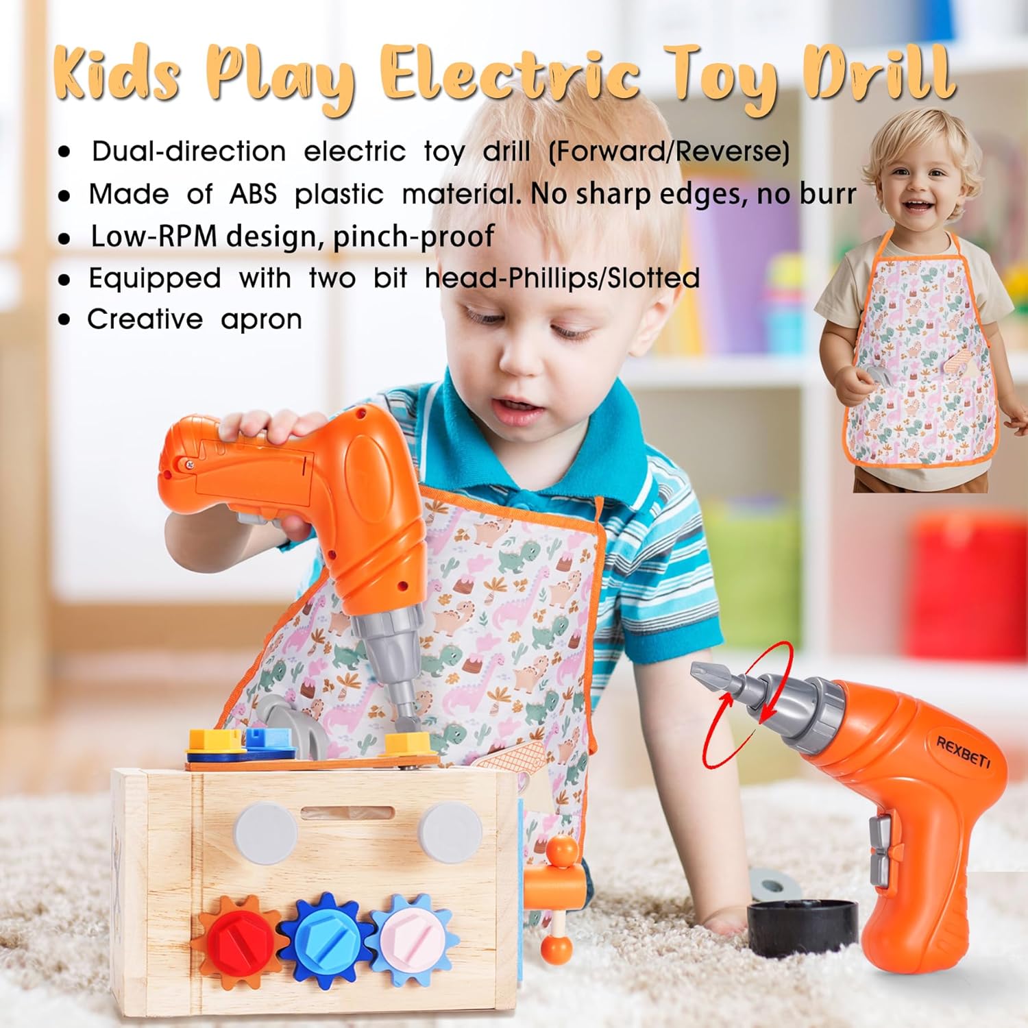 Thumbnail 3 de REXBETI Kids Tool Set with Electric Drill (43-Piece Wooden Toddler Bench)
