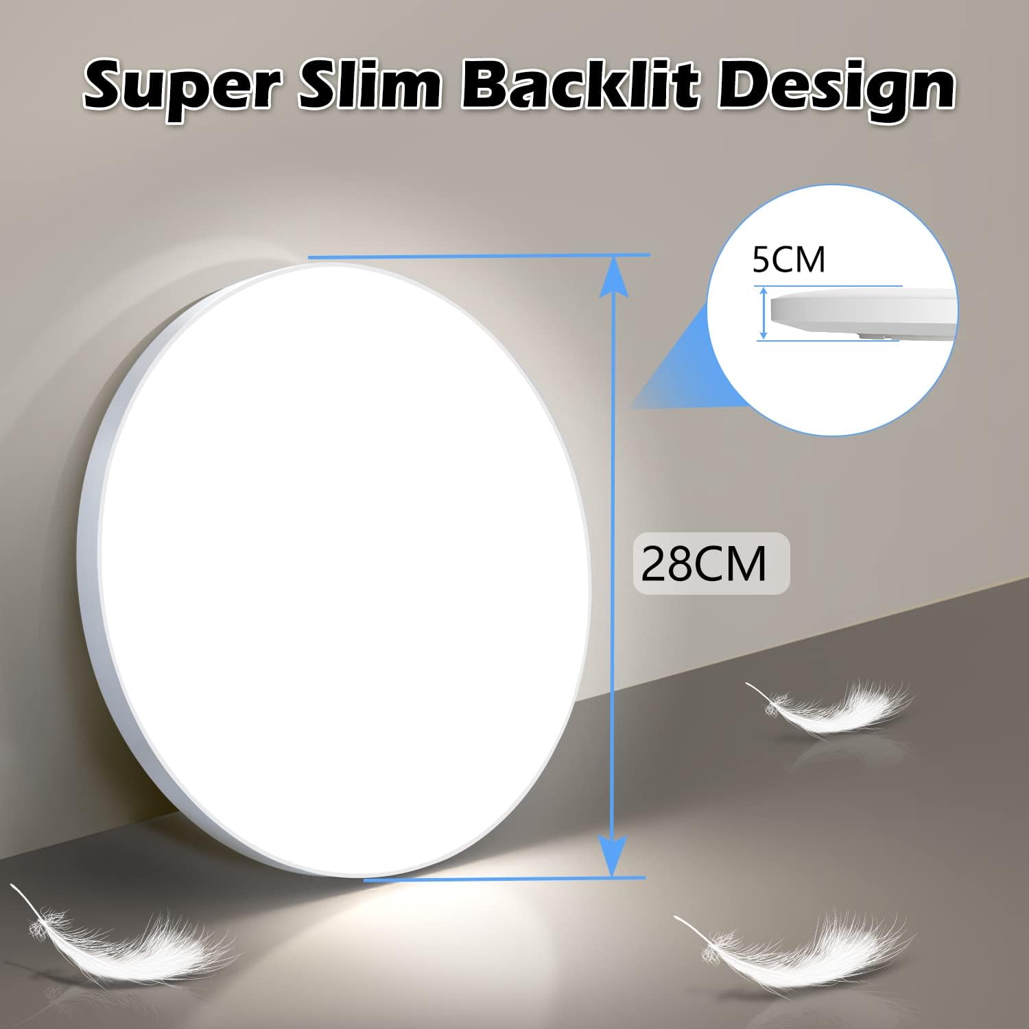 Thumbnail 4 de OUILA LED-Deckenleuchte 2er-Set Ø28 cm, 24 W, 6500 K, 2000 lm, IP44 – Wasserfest, modern, in Weiß