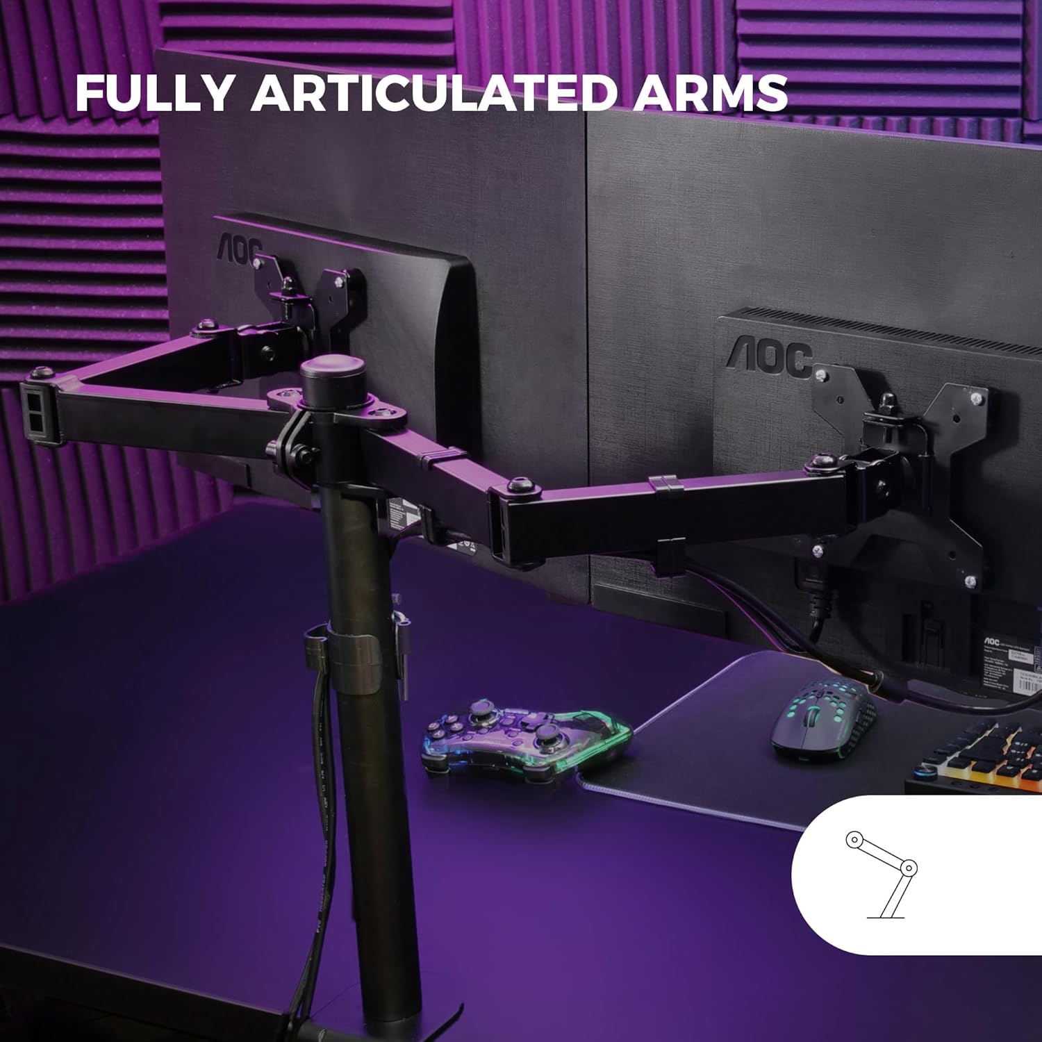 Detalle de Mars Gaming MARM2 Noir – Support de moniteur à double bras pour écrans jusqu’à 27