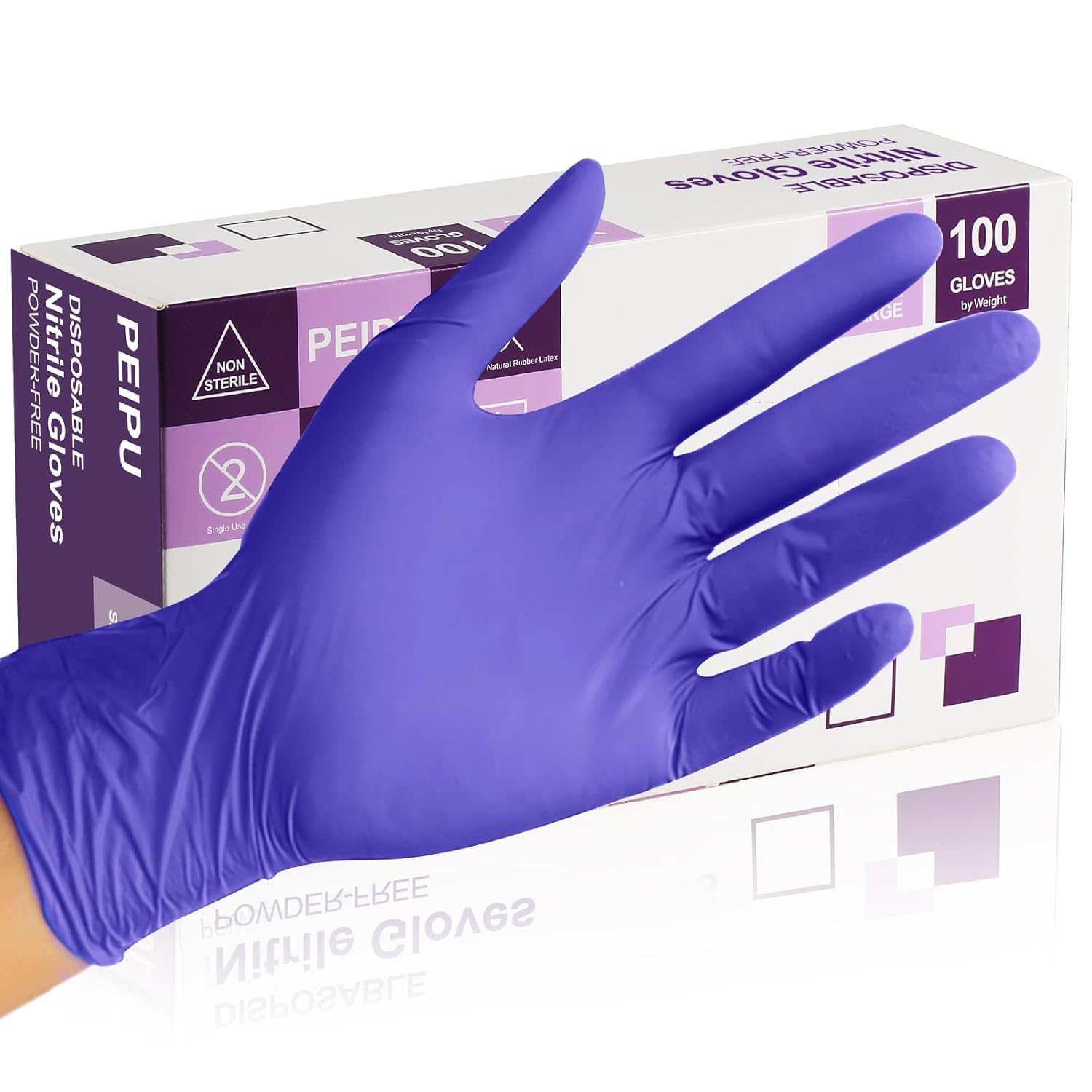 Detalle de PEIPU Nitrile Gloves 100-count disposable gloves