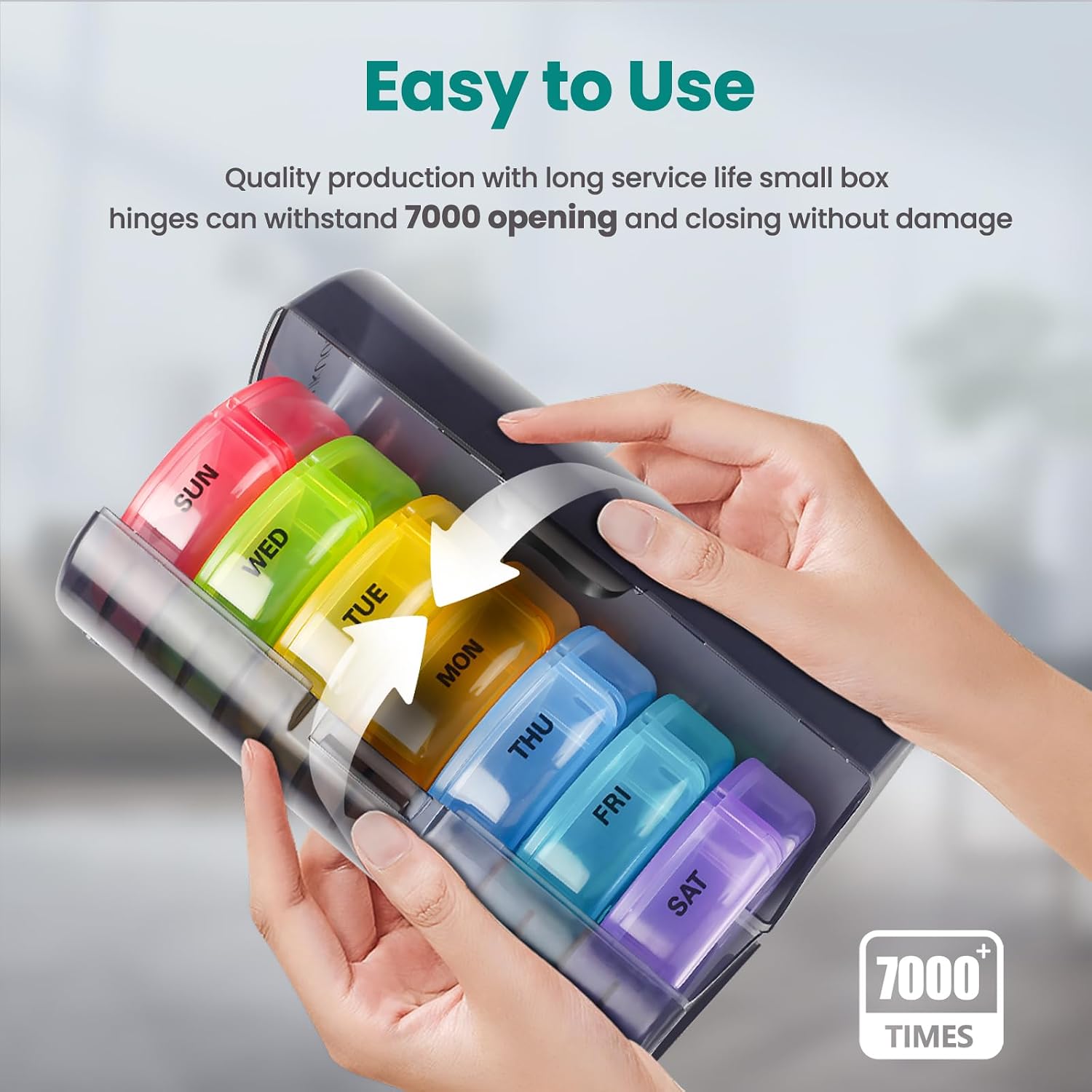 Detalle 2 de Sukuos Large Weekly Pill Organizer 2 Times a Day – AM/PM 7-Day Pill Box with Double Protection
