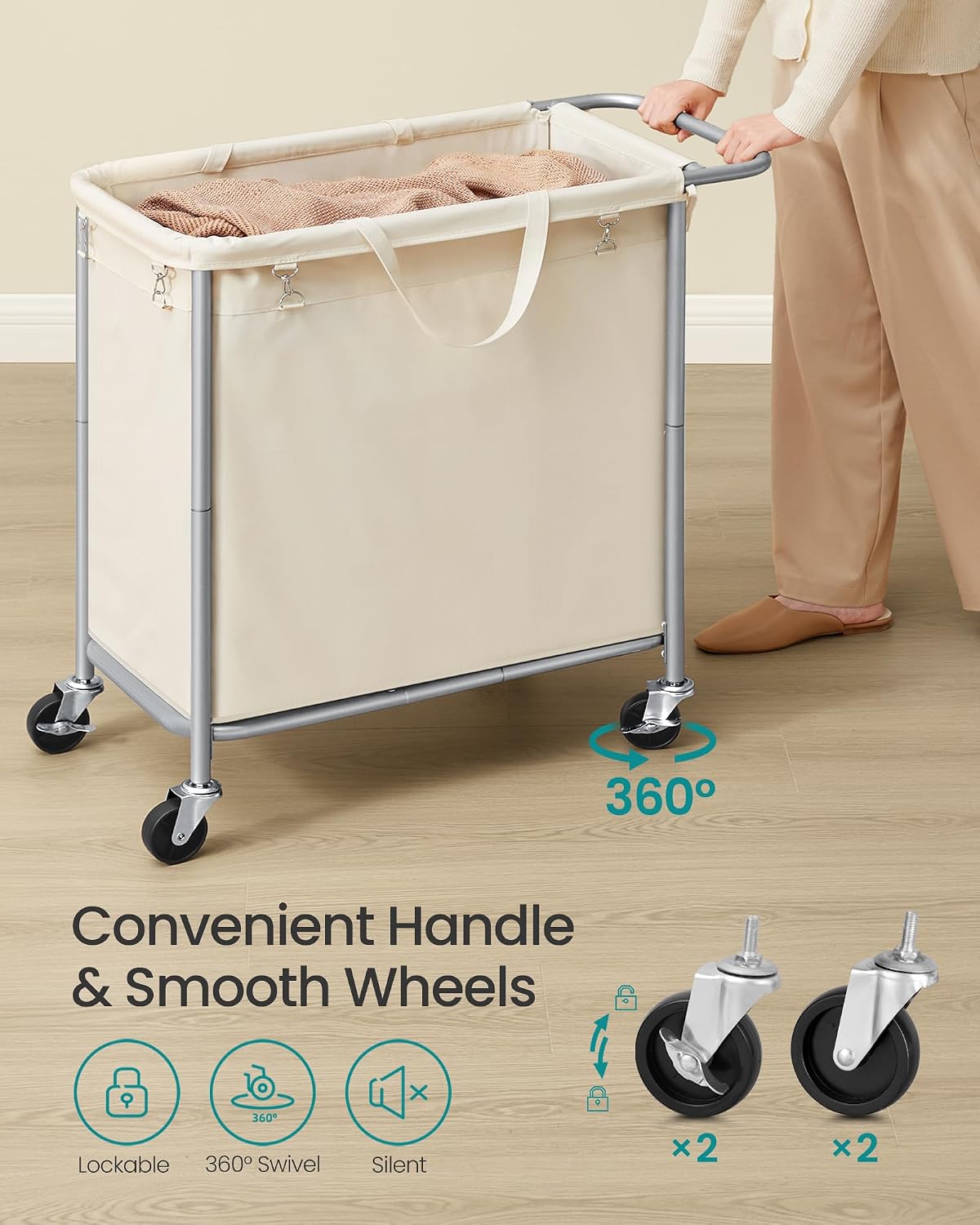Thumbnail 5 de SONGMICS Laundry Basket with Wheels rolling laundry hamper 47.5 Gallons