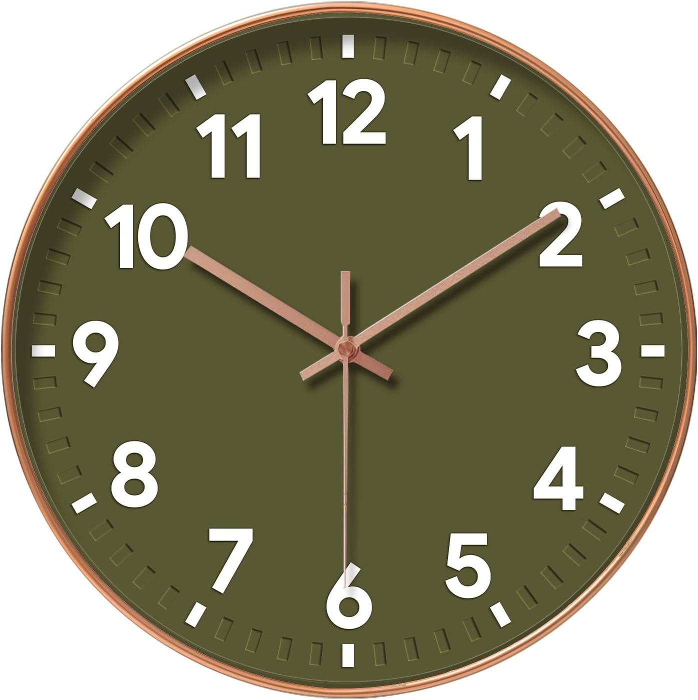 Detalle de COMTEX Minimally Modern Olive Green Wall Clock (12 inch) – Quiet Quartz Living Room Clock