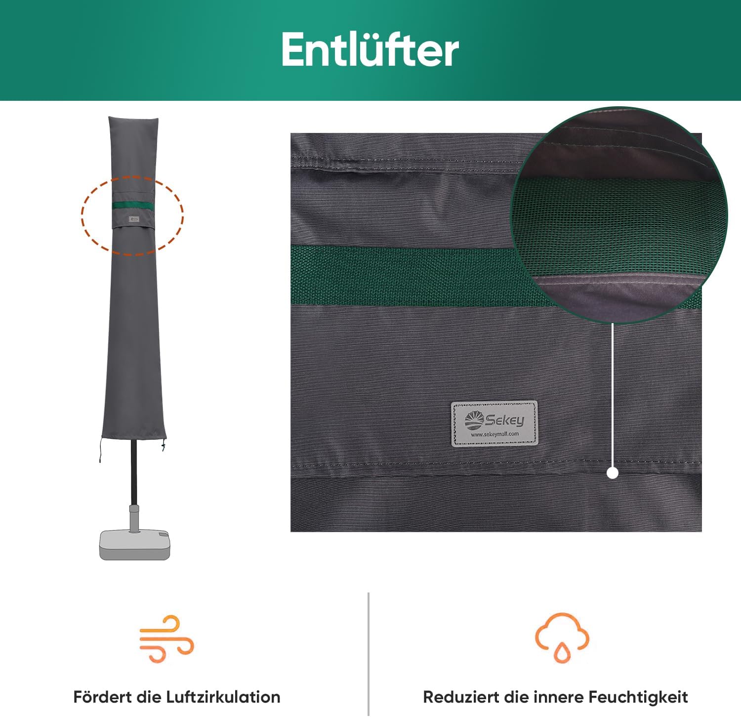 Detalle 1 de Sekey Funda para Sombrilla Ø200-350 cm ☂️ Protector Impermeable