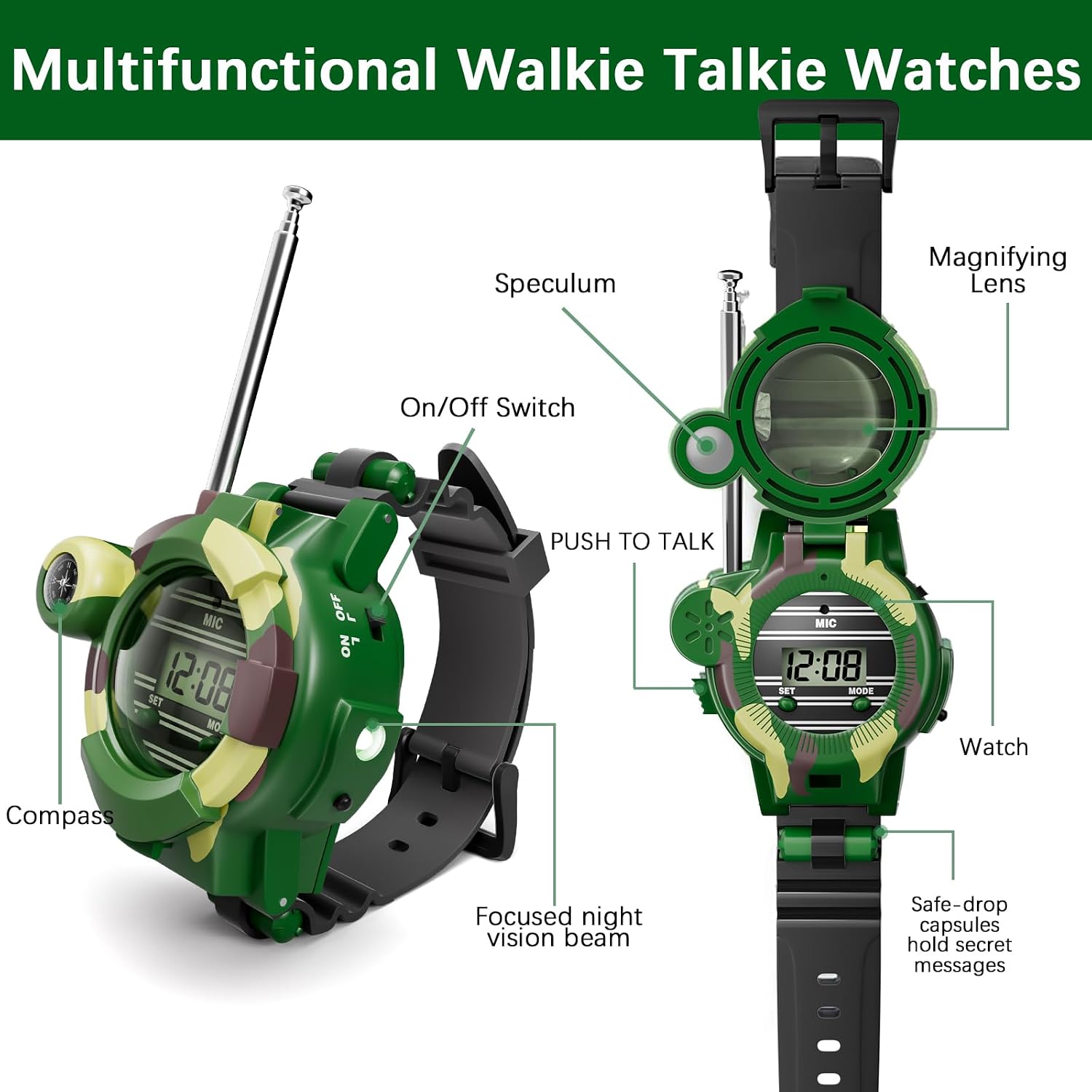 Detalle 2 de Walkie Talkies Watch Spy Watch for Kids (Age 8–12) — 7-in-1 Digital Talkback Watch Toy
