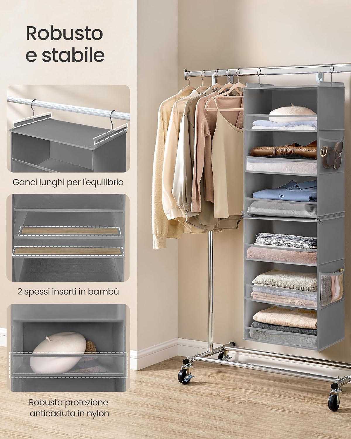 Detalle 2 de SONGMICS RCH008G01 organizer armadio da appendere 2 set