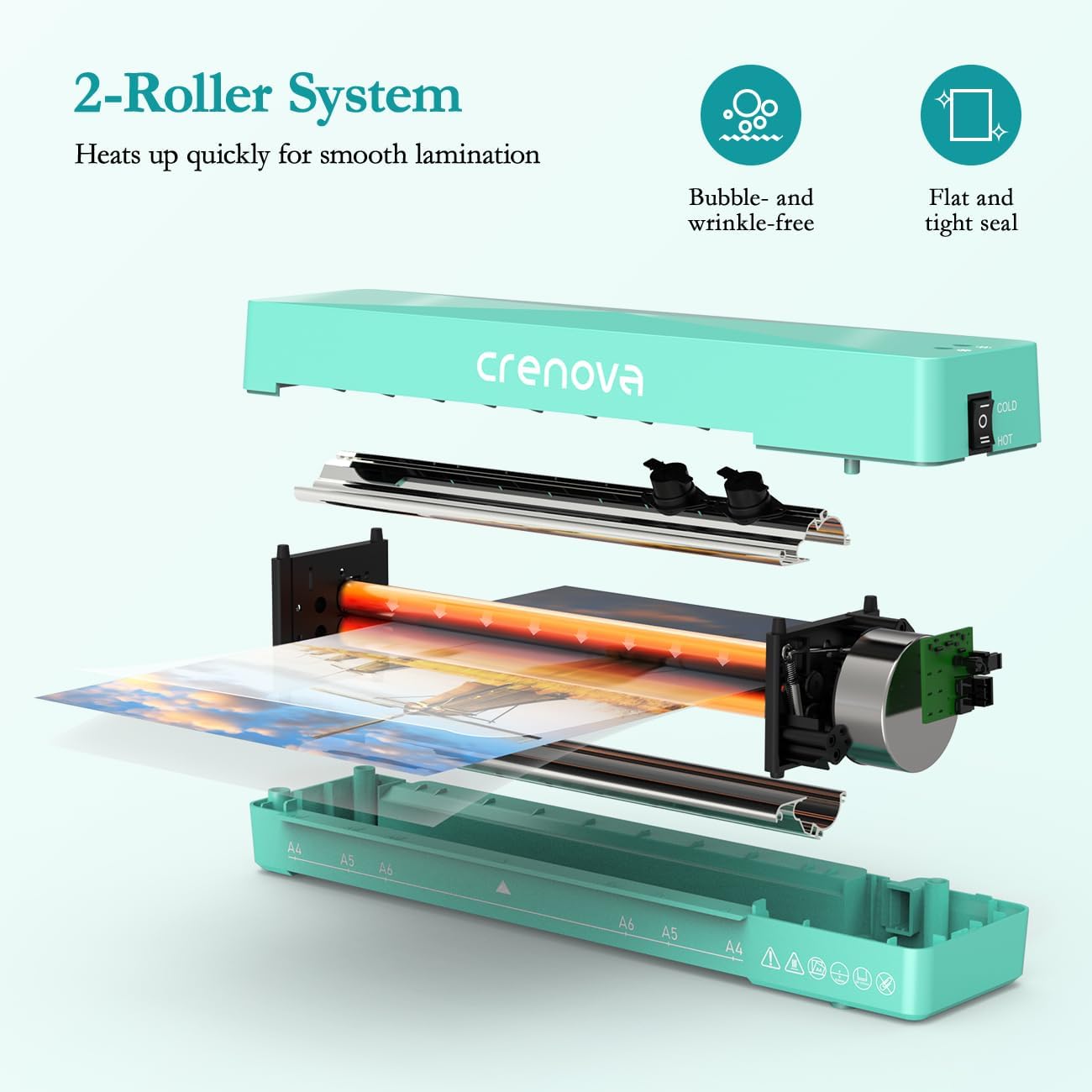 Detalle 2 de Crenova A4 Laminator, Hot and Cold Modes, 9-Inch Inlet, 10 Sheets